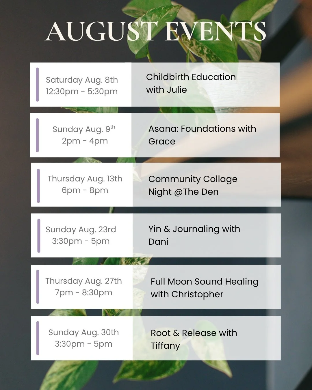 How is it already almost August?!?!

With the calendar year FLYING by, this is YOUR invitation to slow down!!!

Check out this month&rsquo;s offerings - there&rsquo;s even a FREE community collage night 🎉🎉🎉

We highly-highly recommend signing up f