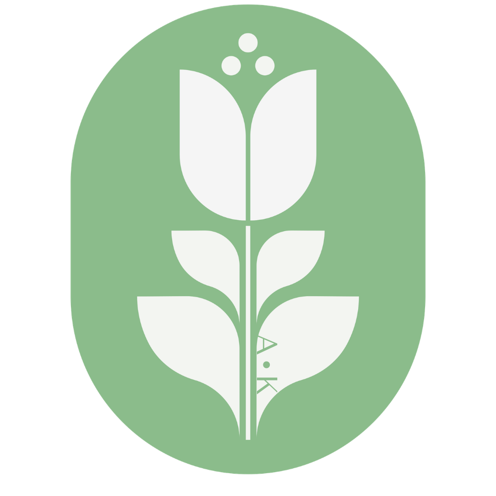 aromakology logo of a white tulip flower in a sage color