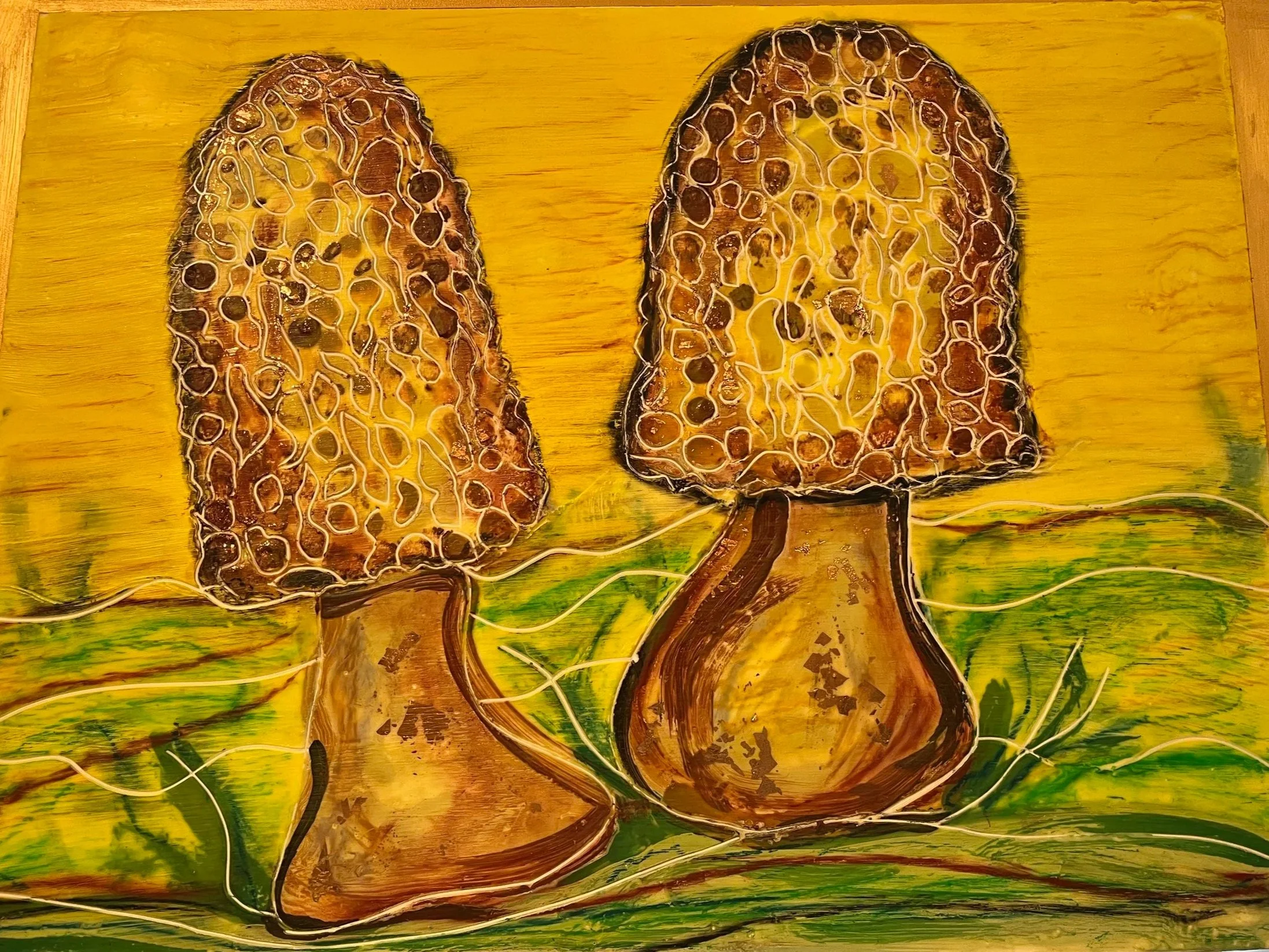 Two Morel Friends
Encaustics and incising
