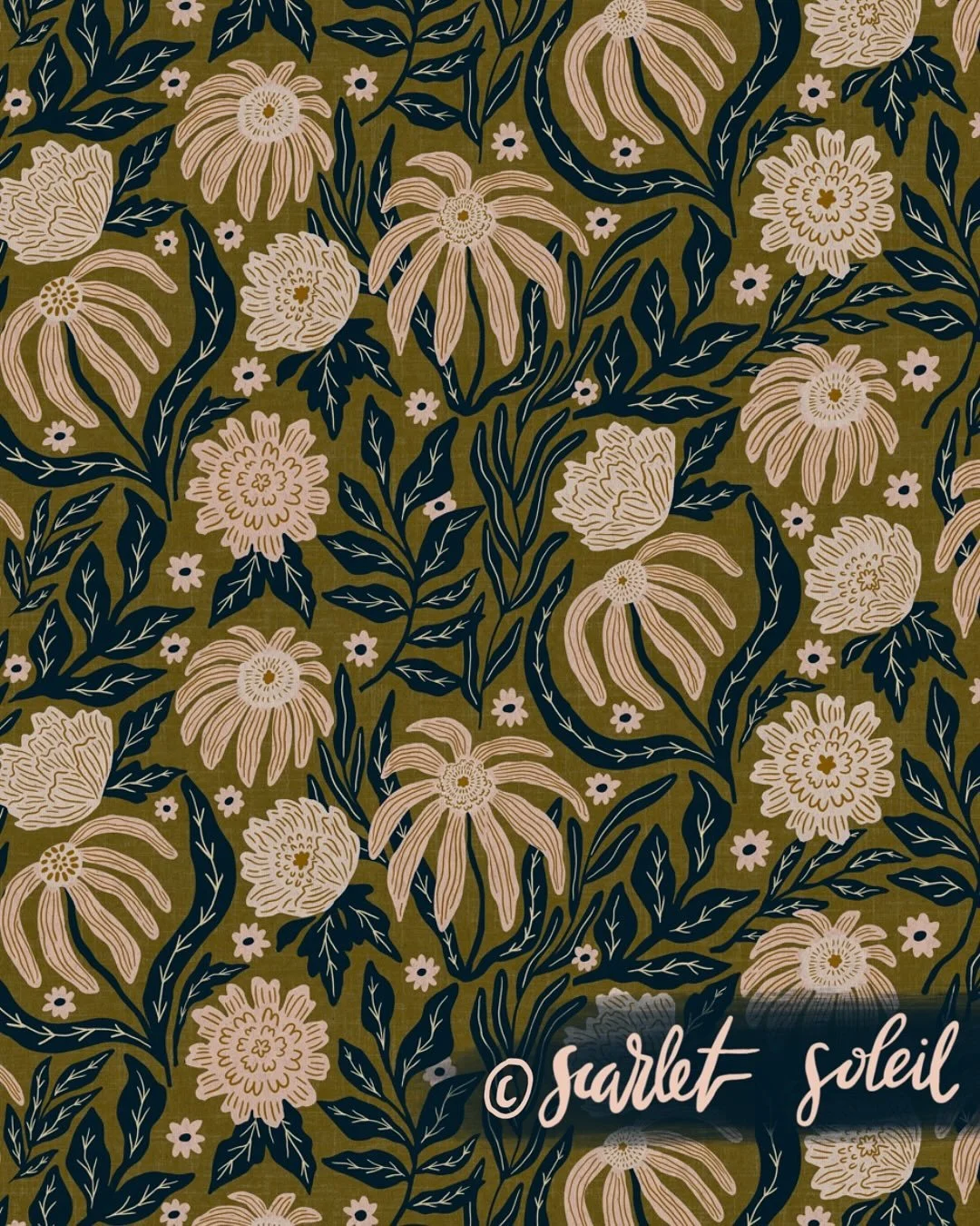 Just playing with color today.  #colorplay #olive #olivegreen #spoonflowerartist #florals #retroflorals