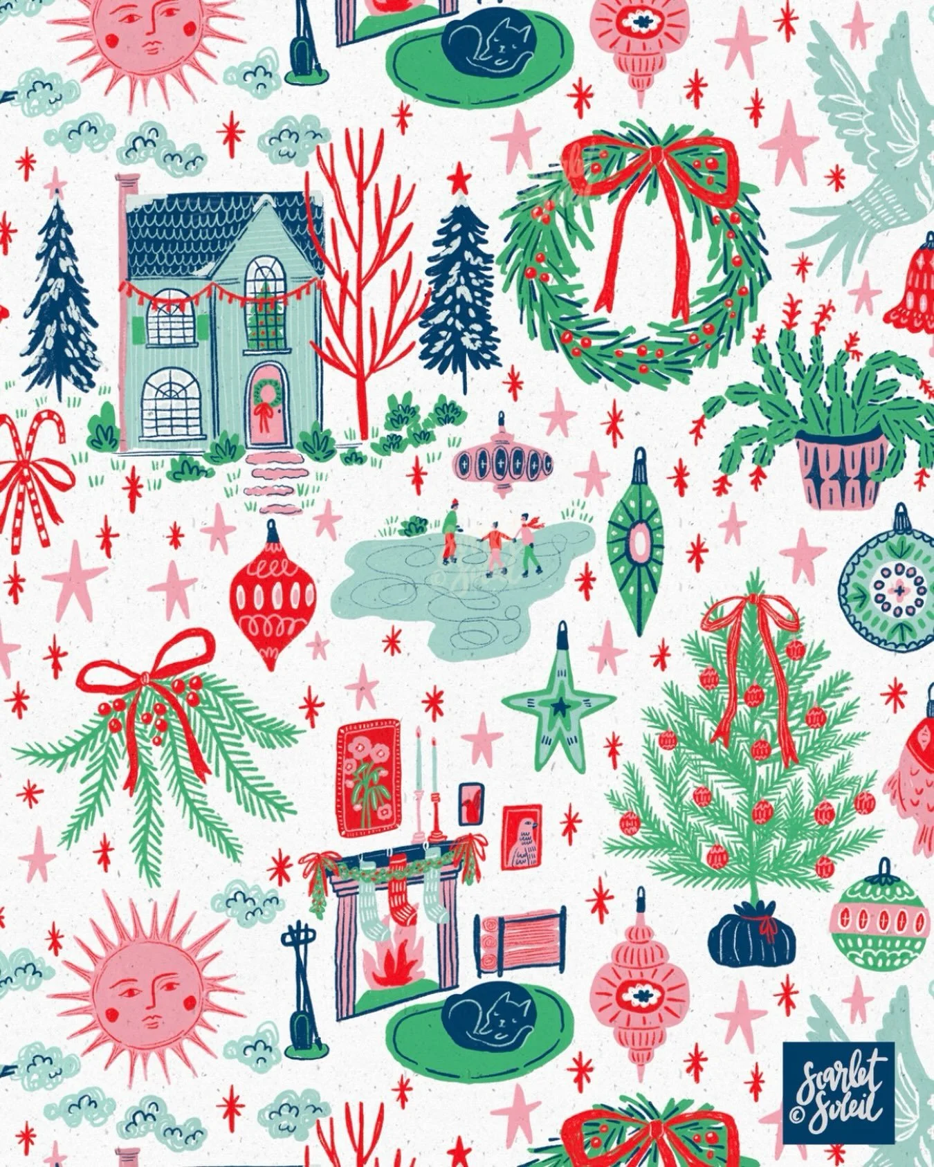 Finished the first draft of my newest Christmas surface pattern! I always start with the hero print and build the coordinating collection from there.

Today&rsquo;s sketch came together in a bit of a flow state, which is always a good feeling. Now it