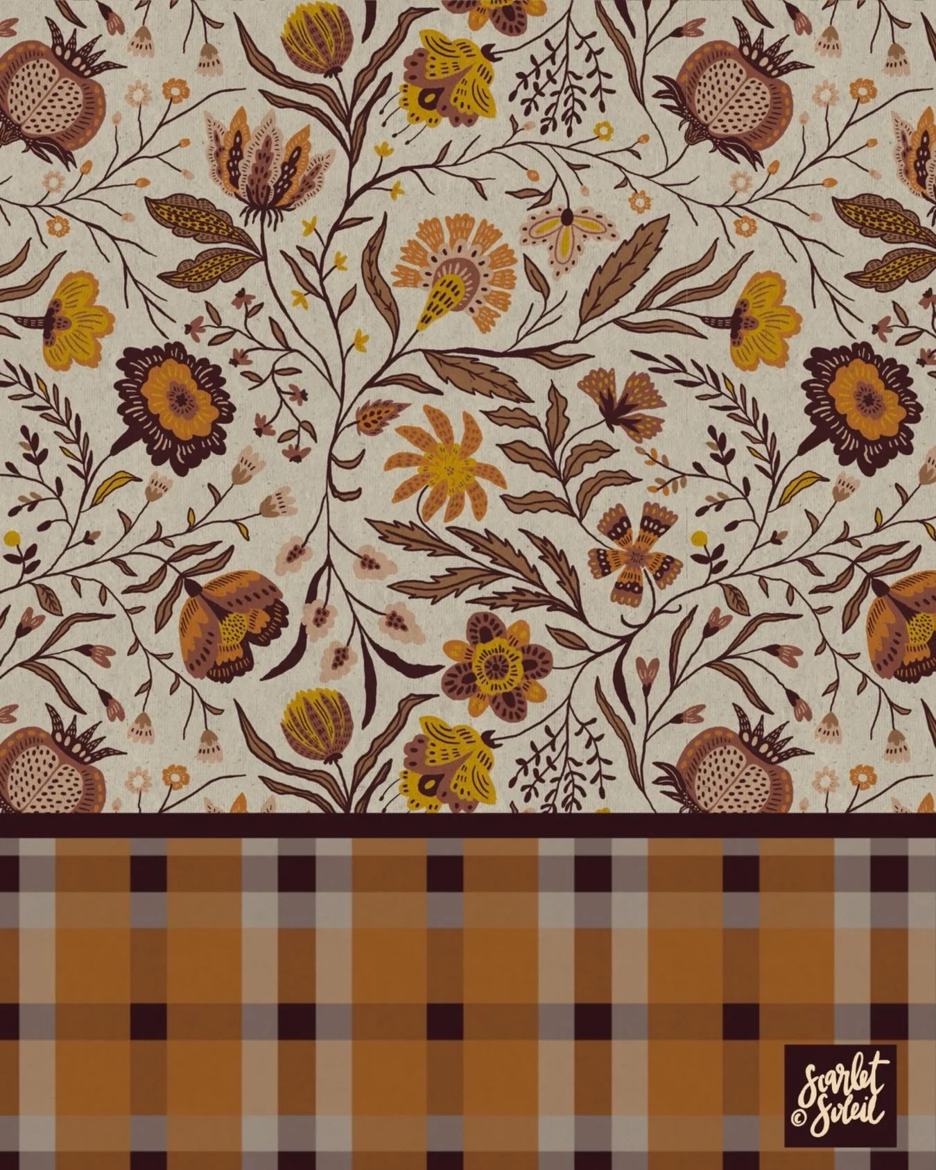 A @spoonflower client, @thistle_hill_pet_treats asked for a cute plaid to go with a rustic chintz I made a while back.  I almost always make coordinates to my hero prints these days, but if you find a design of mine without one,  or are struggling to
