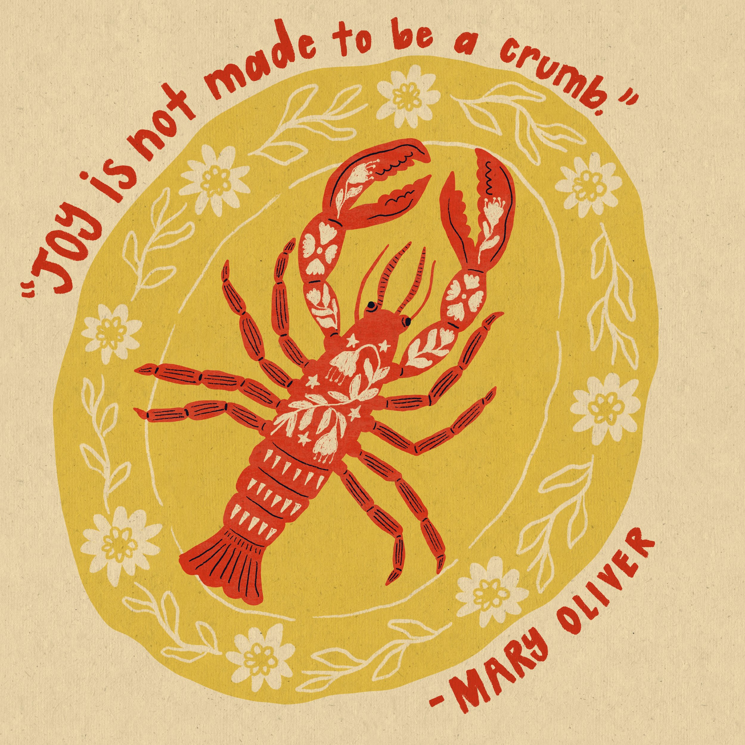 Lobster - Mary Oliver Quote - 8"x8" (US Only)