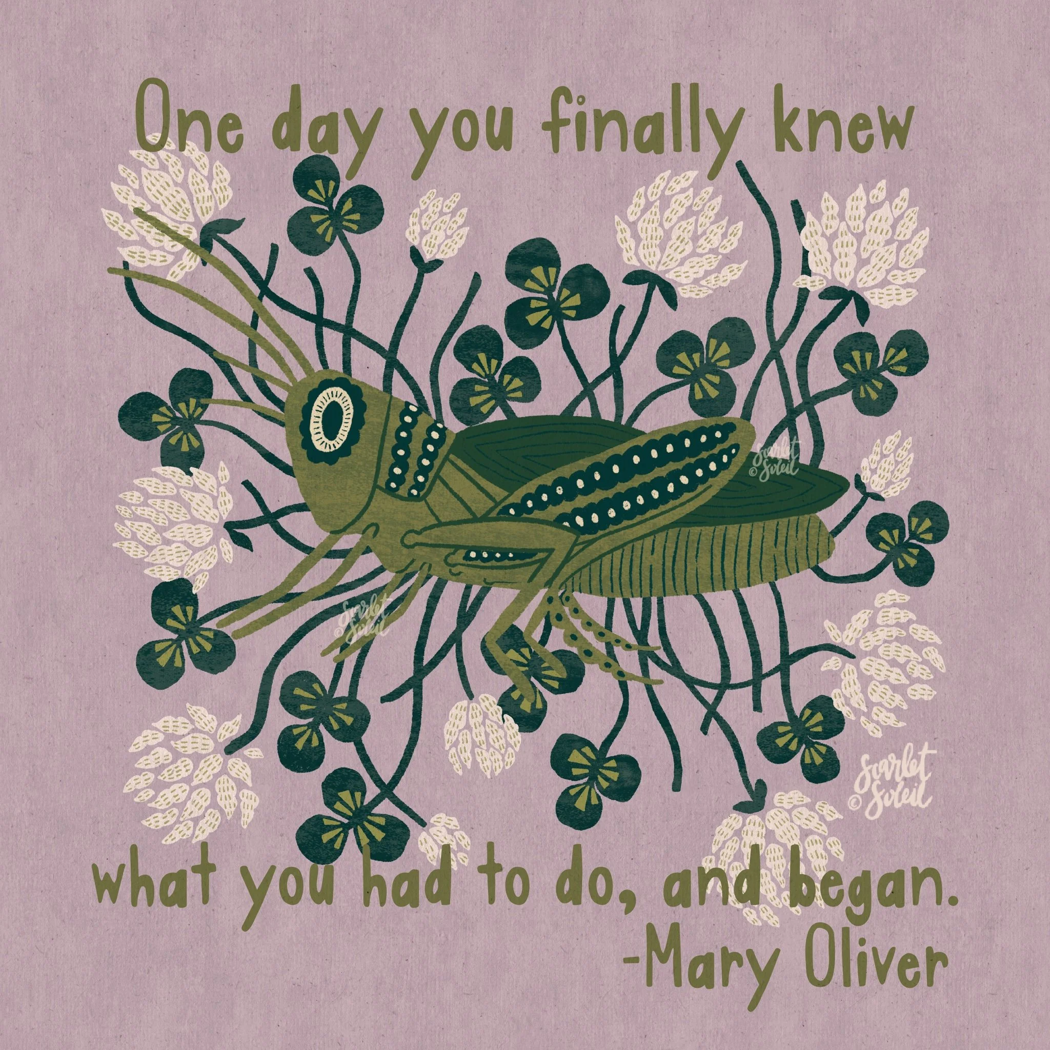 Grasshopper - Mary Oliver Print - 8x8" (US only)