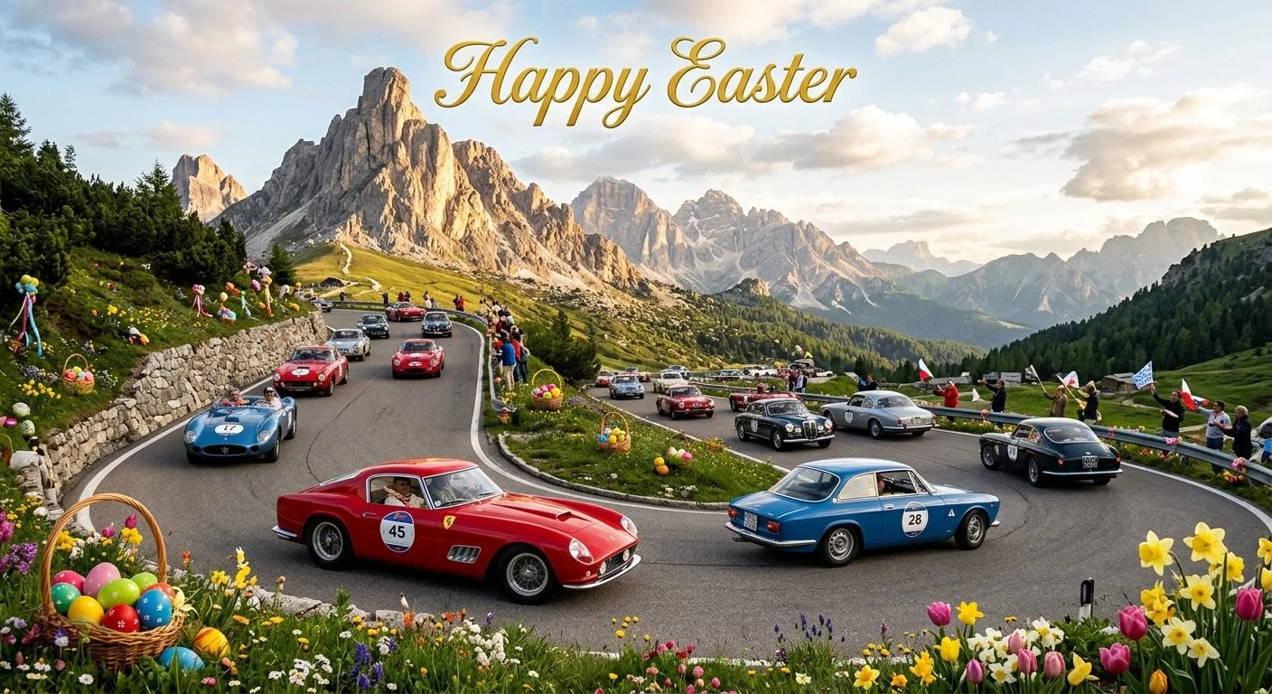 🐣 Frohe Ostern aus den Dolomiten! 🌸
Klassische Sch&ouml;nheit trifft auf Fr&uuml;hlingszauber &ndash; wenn Legenden auf P&auml;ssen fahren, die keine Eile kennen. Kurve f&uuml;r Kurve, Gipfel f&uuml;r Gipfel. 🏔️🚗

#DreiZinnen #OldtimerRallye #Dol