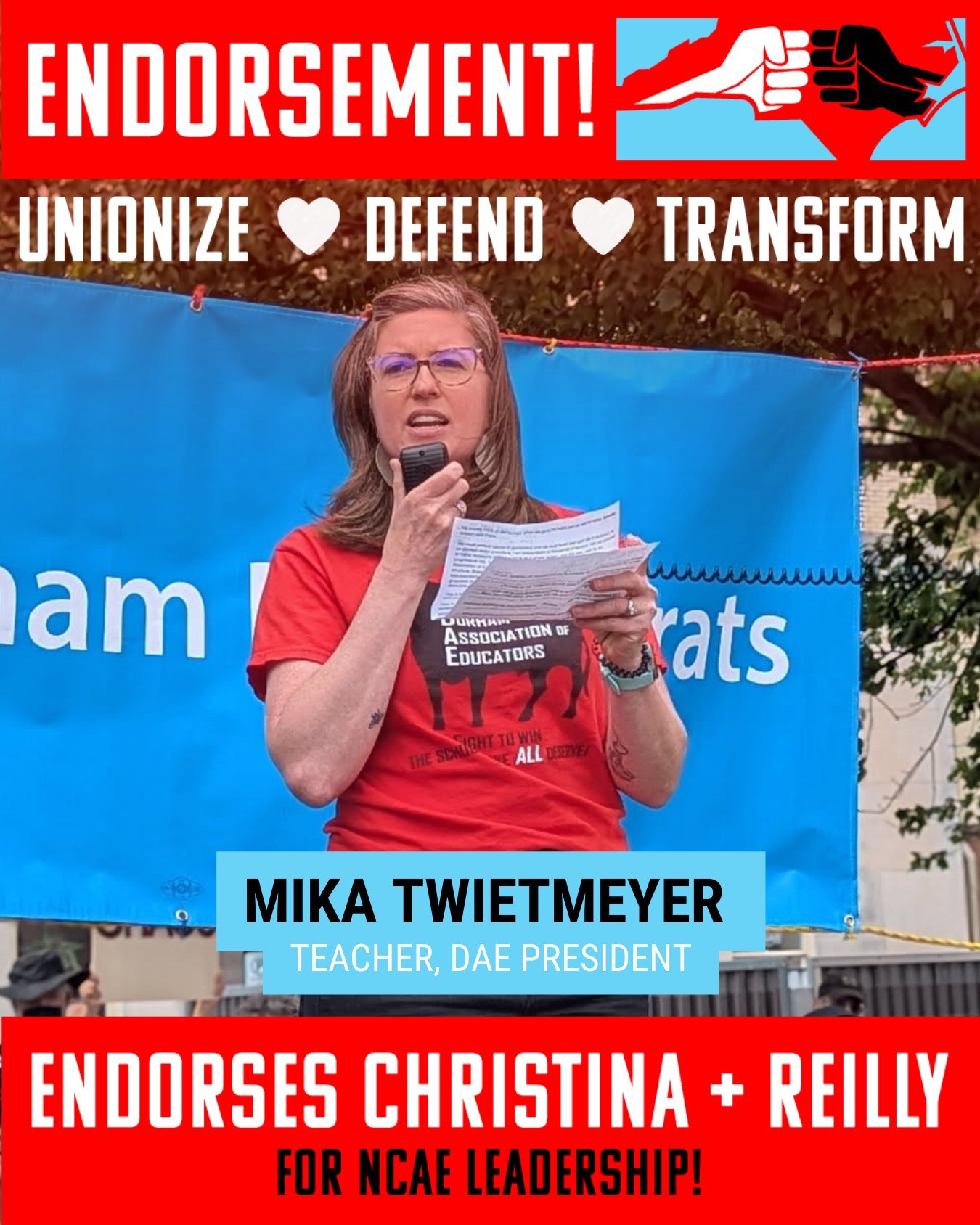 Incredibly honored to have the support of these experienced union leaders! Mika has been leading in Durham for over a decade and has been a force as DAE's president, Sam has been building GCAE for years, and Ghosh has been a huge part of Durham's Mee
