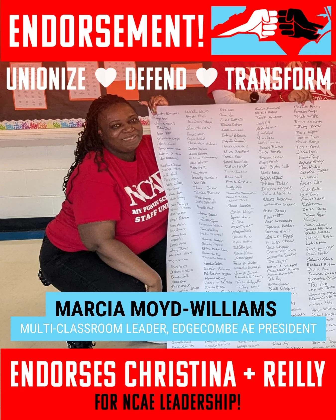 Extremely honored to have the support of these three genuine union leaders! Marcia, Carlos, and Sonya know that our students and schools need us to get organized like never before. They have helped lead some of the most inspiring winning campaigns we