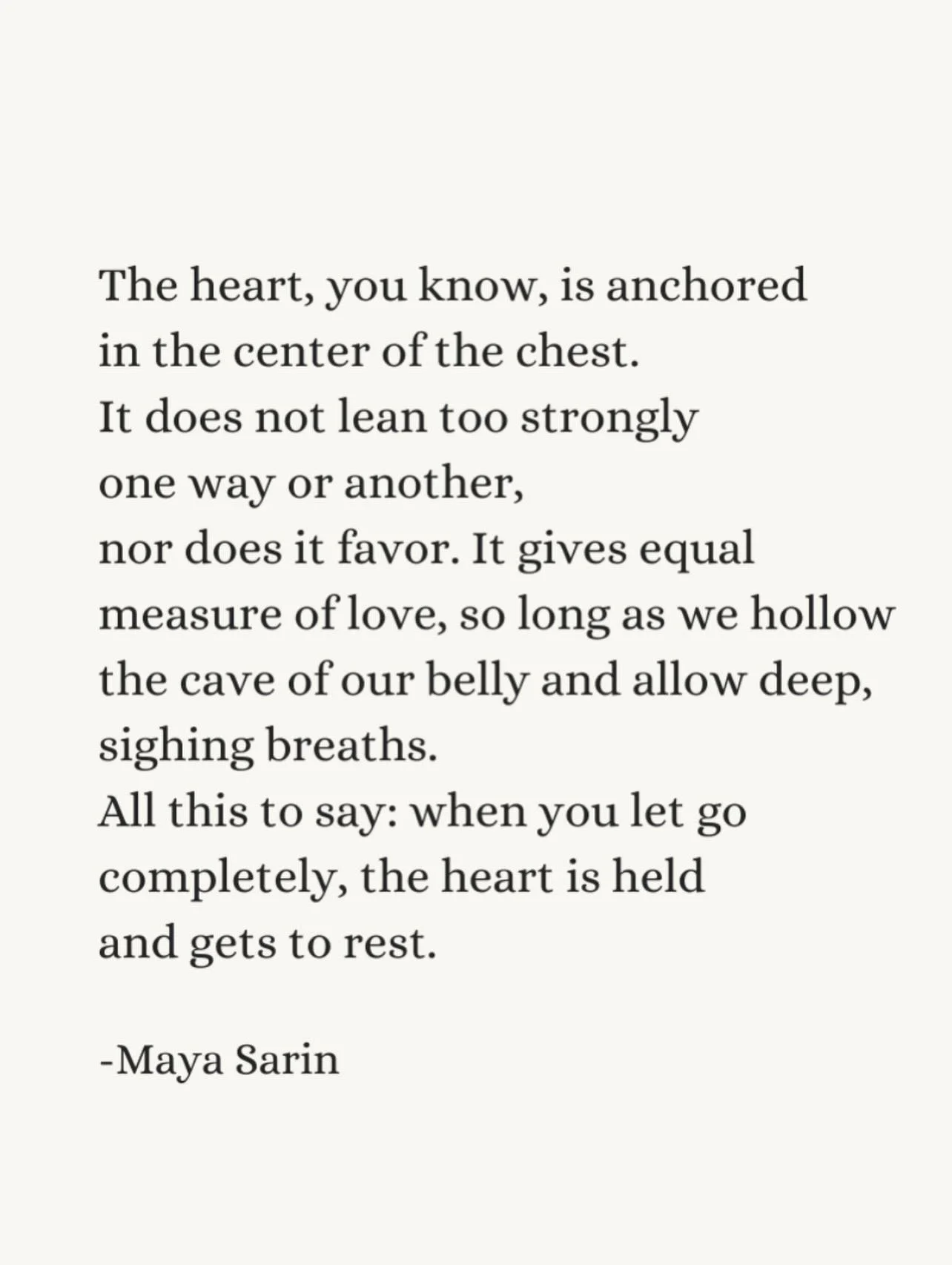 On a full exhale, as you empty and let go, the dome of the diaphragm lifts, gently supporting the heart.❤️

A poem inspired by a passage in the wonderful book Returning Home to Our Bodies by @abigail.rose.clarke. Full reflection on Substack (link in 