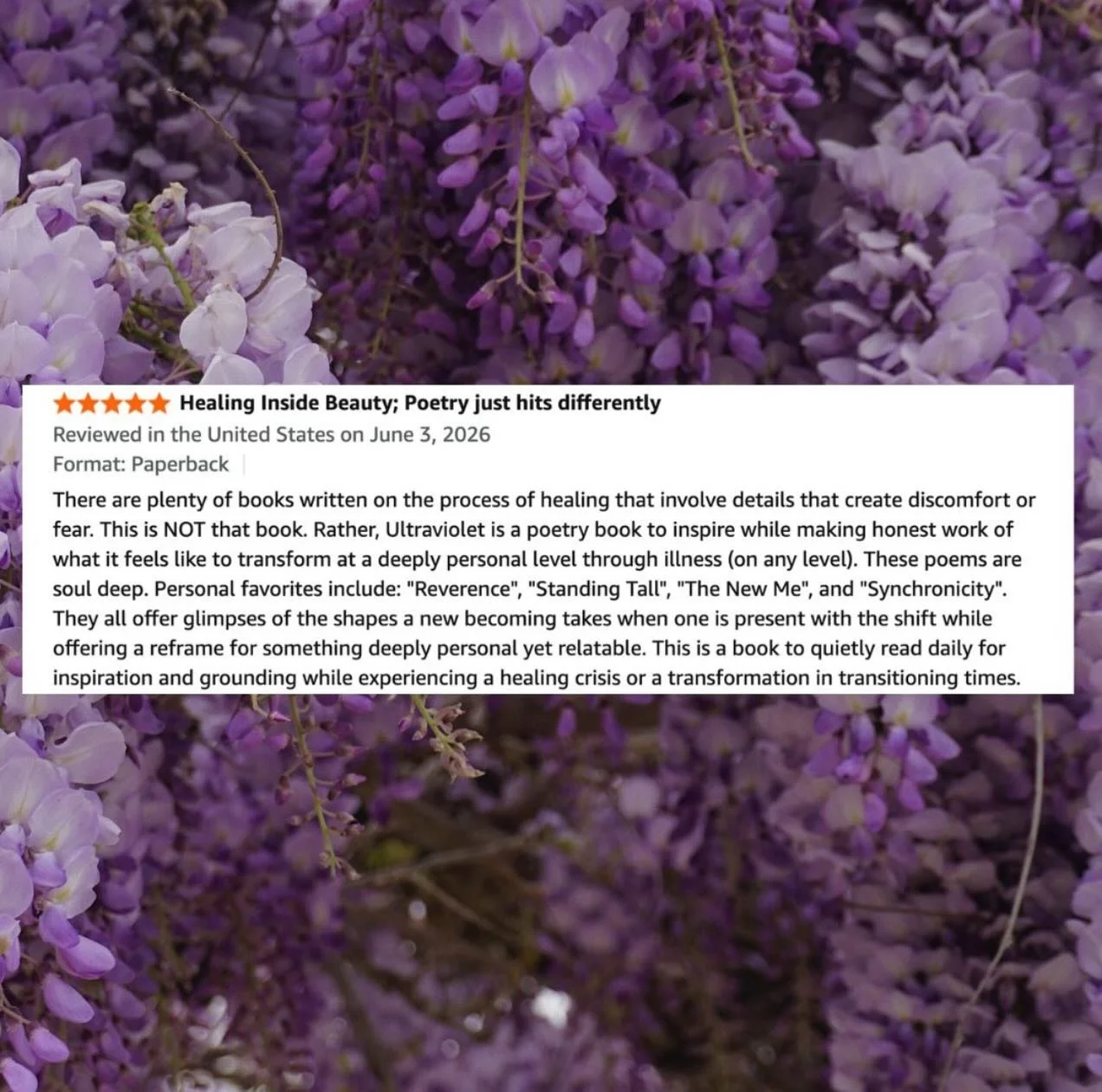 Reviews are coming in for Ultraviolet, and I am incredibly grateful for the positive feedback. 🥹🙏🏽

Before embarking on the self-publishing journey, I often questioned whether my poetry was too simple or too personal&mdash;whether others would be 