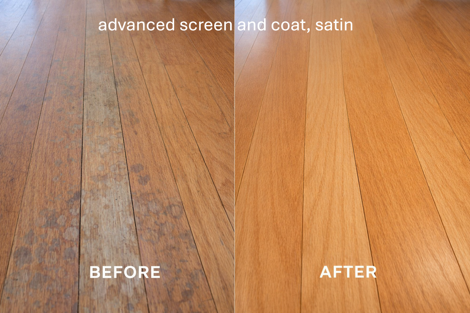 Screen & Coat hardwood floor renewal restoring worn wood floors without full sanding.