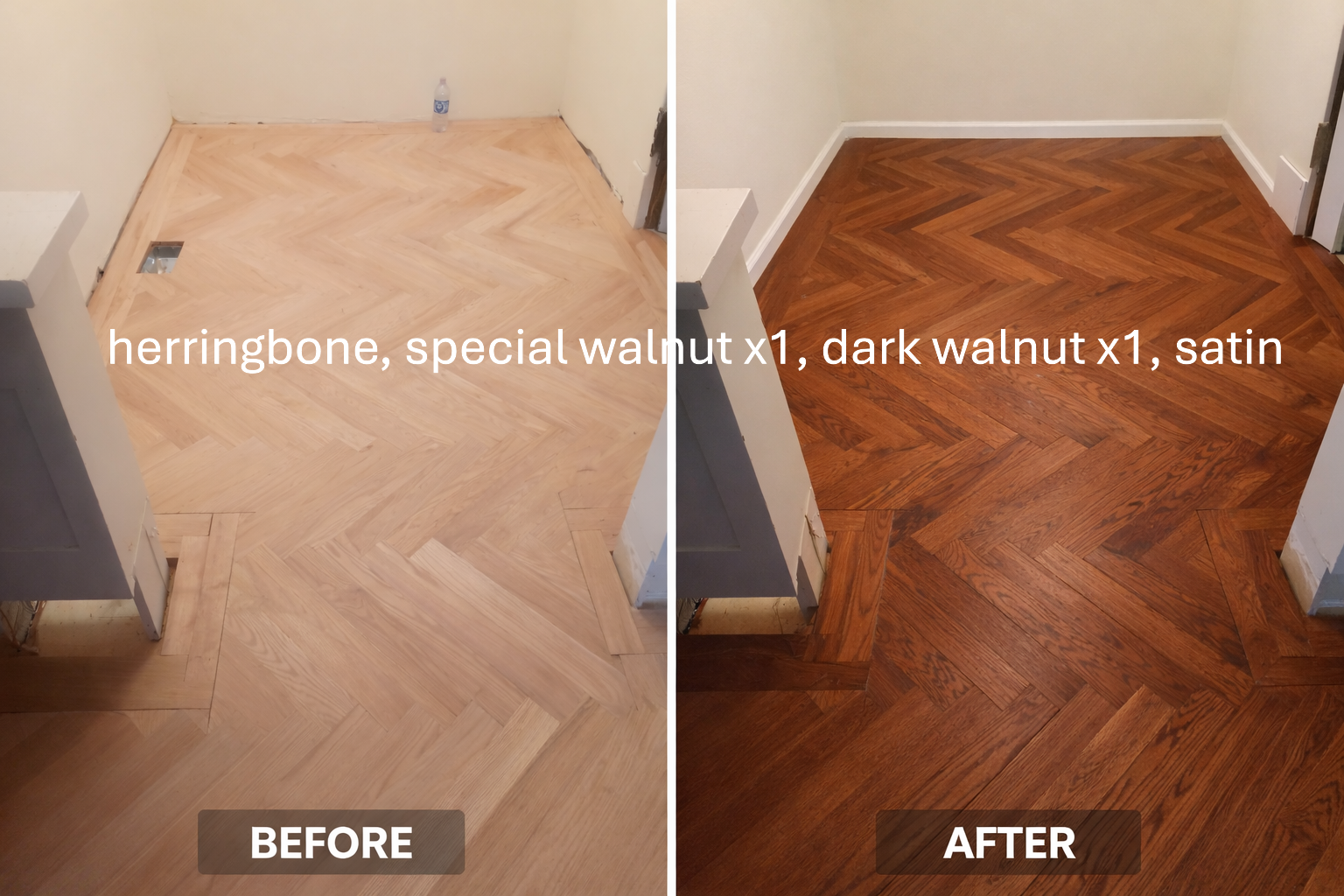 Freshly sanded and finished hardwood floors in Boulder kitchen area