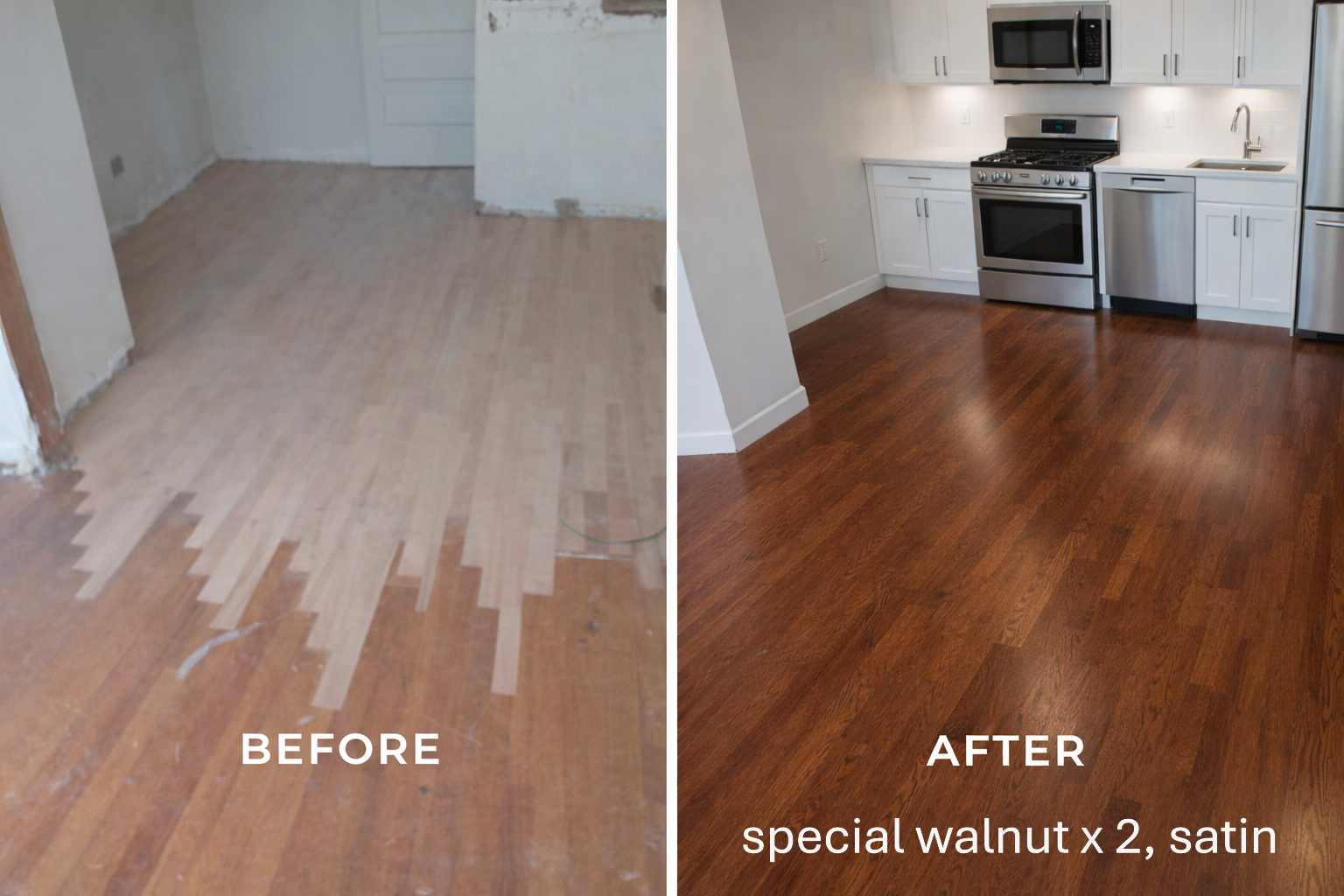 Smooth continuous hardwood floor finish in Boulder residential project