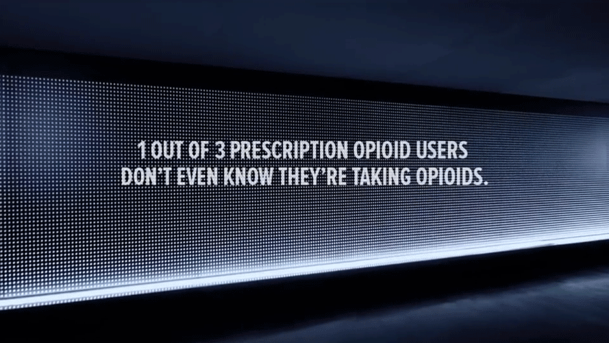 Digital screen displaying statistics about prescription opioid users