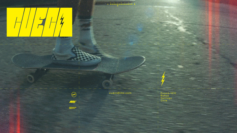 Skateboarder wearing checkered slip-on shoes riding a skateboard on street pavement.