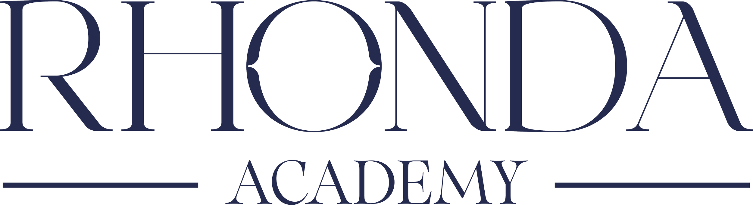 The logo of Rhionda Academy in navy blue text with a horizontal line above and below the text.