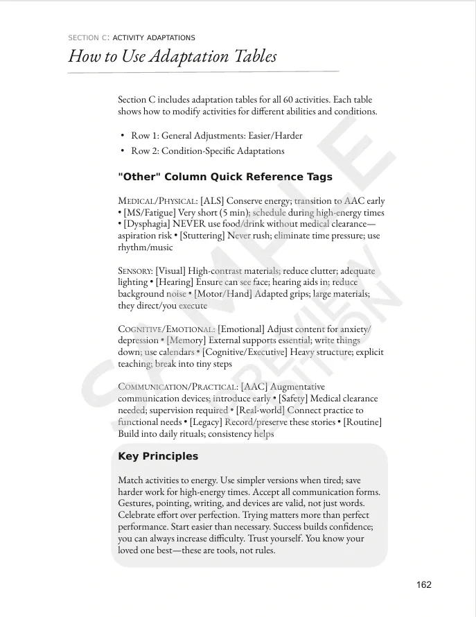 Introduction to adaptation table section in Hidden Therapy, discussing how to better adapt activities