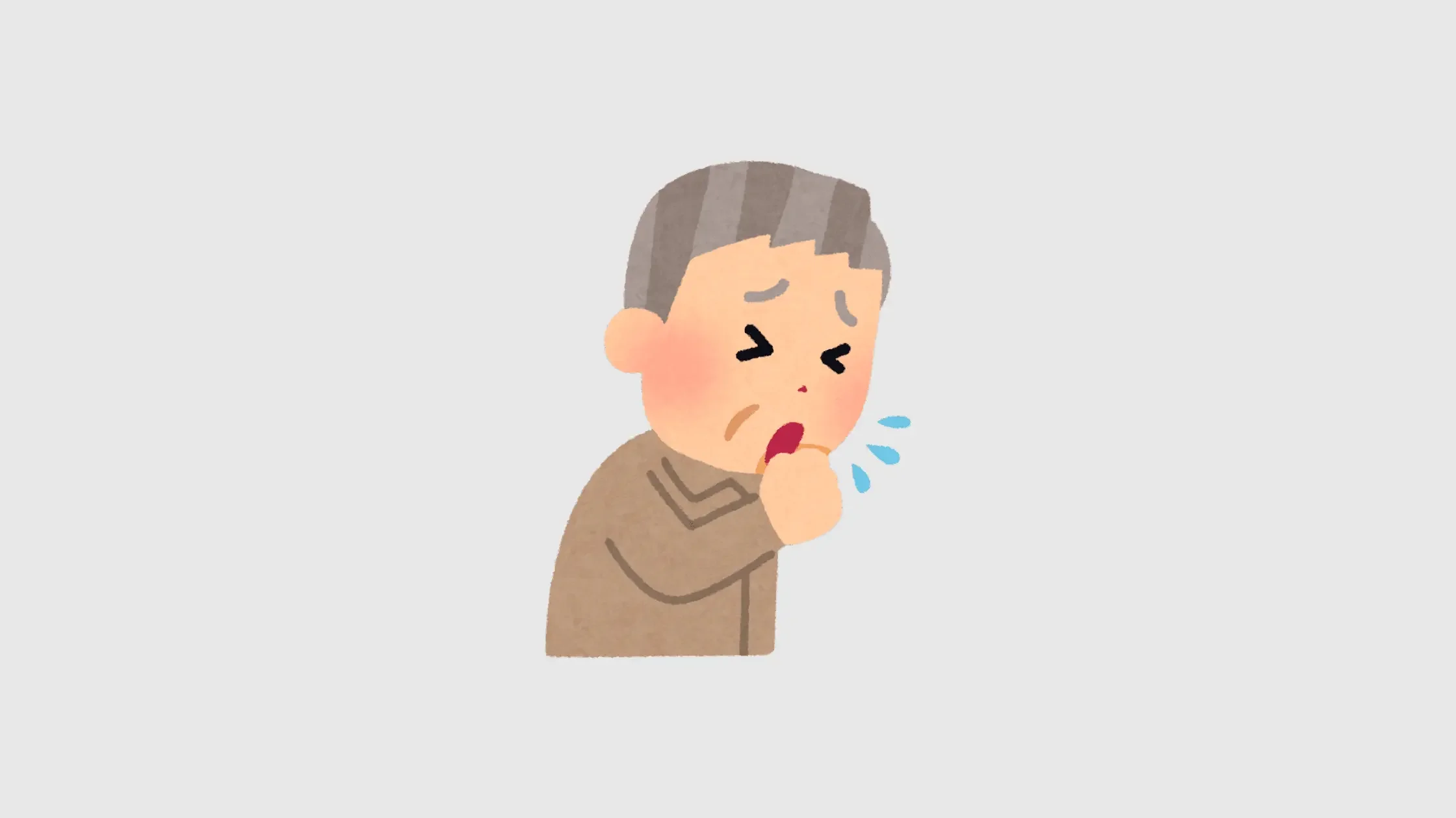 Illustration of an older adult coughing, representing swallowing difficulty in Parkinson’s disease