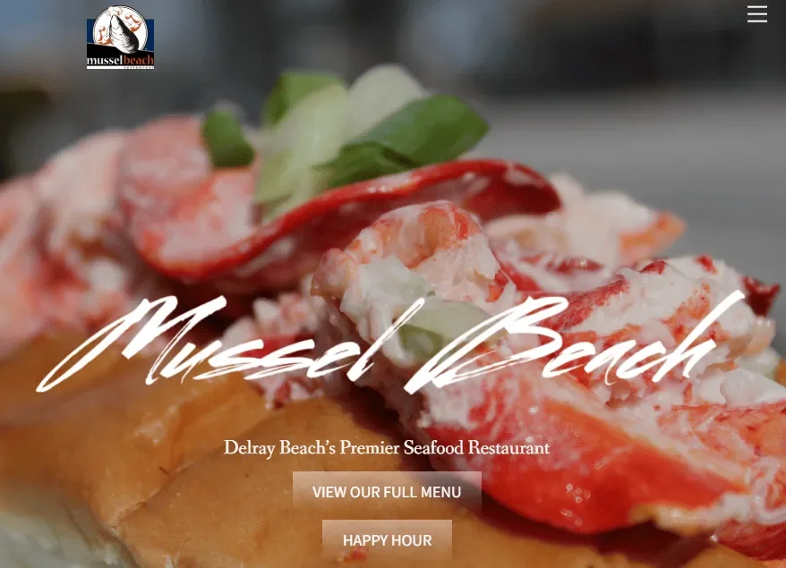 Mussel Beach on Atlantic Avenue in Delray Beach showing a lobster roll, a seafood item that may require texture modification for dysphagia, with speech therapy recommendations for safe swallowing.