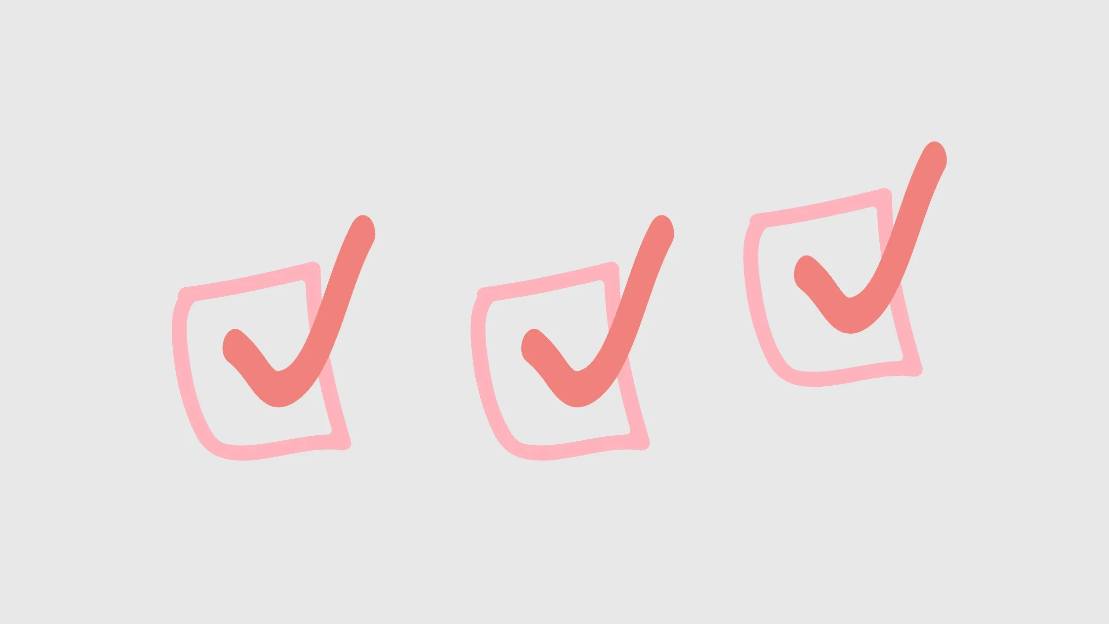 Three pink checkmarks symbolizing a concise red-flag checklist for cognitive-communication screening.