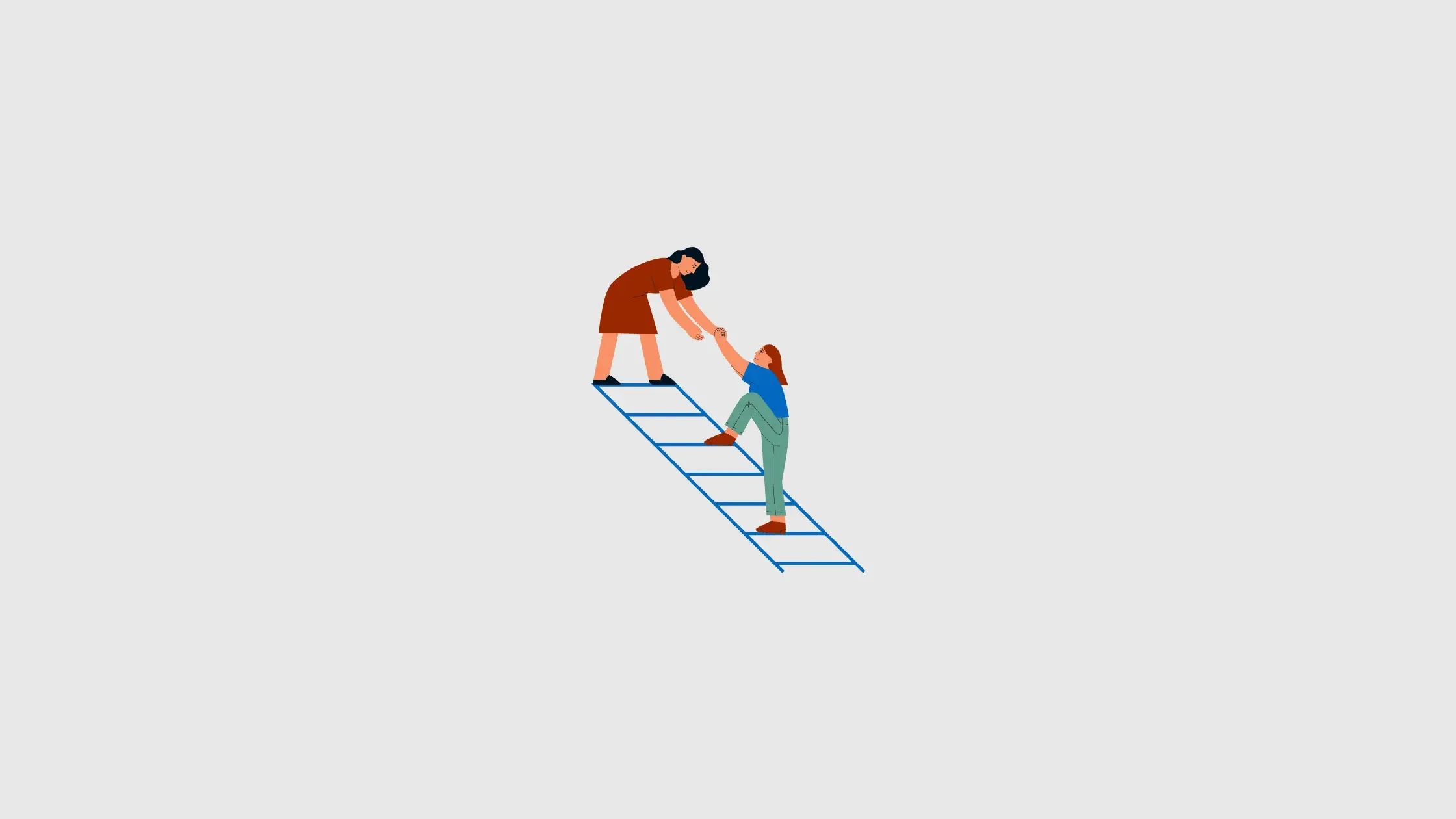 Illustration of one person helping another up a ladder, representing speech therapy support for Parkinson’s