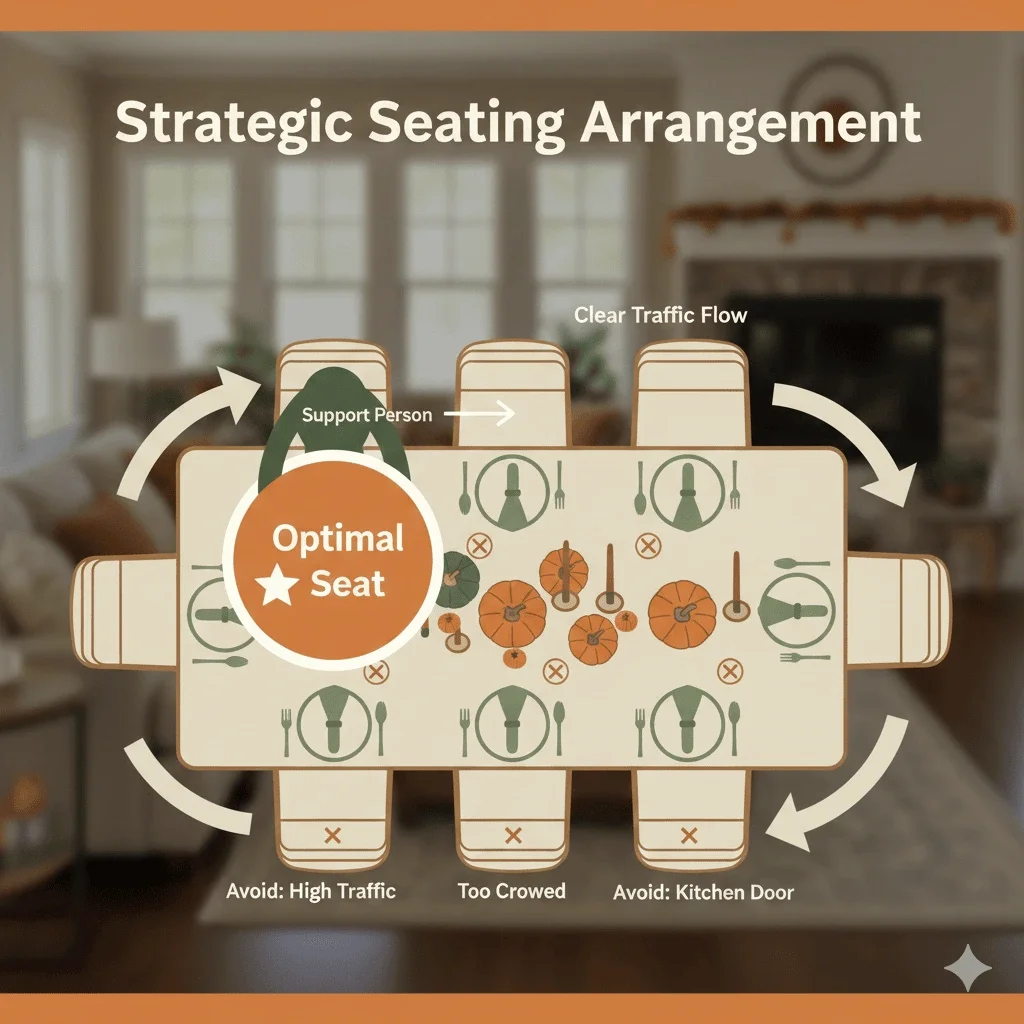 optimal seating placement near support person avoiding high traffic and crowded areas for guests with dysphagia stroke parkinsons or sensory overwhelm