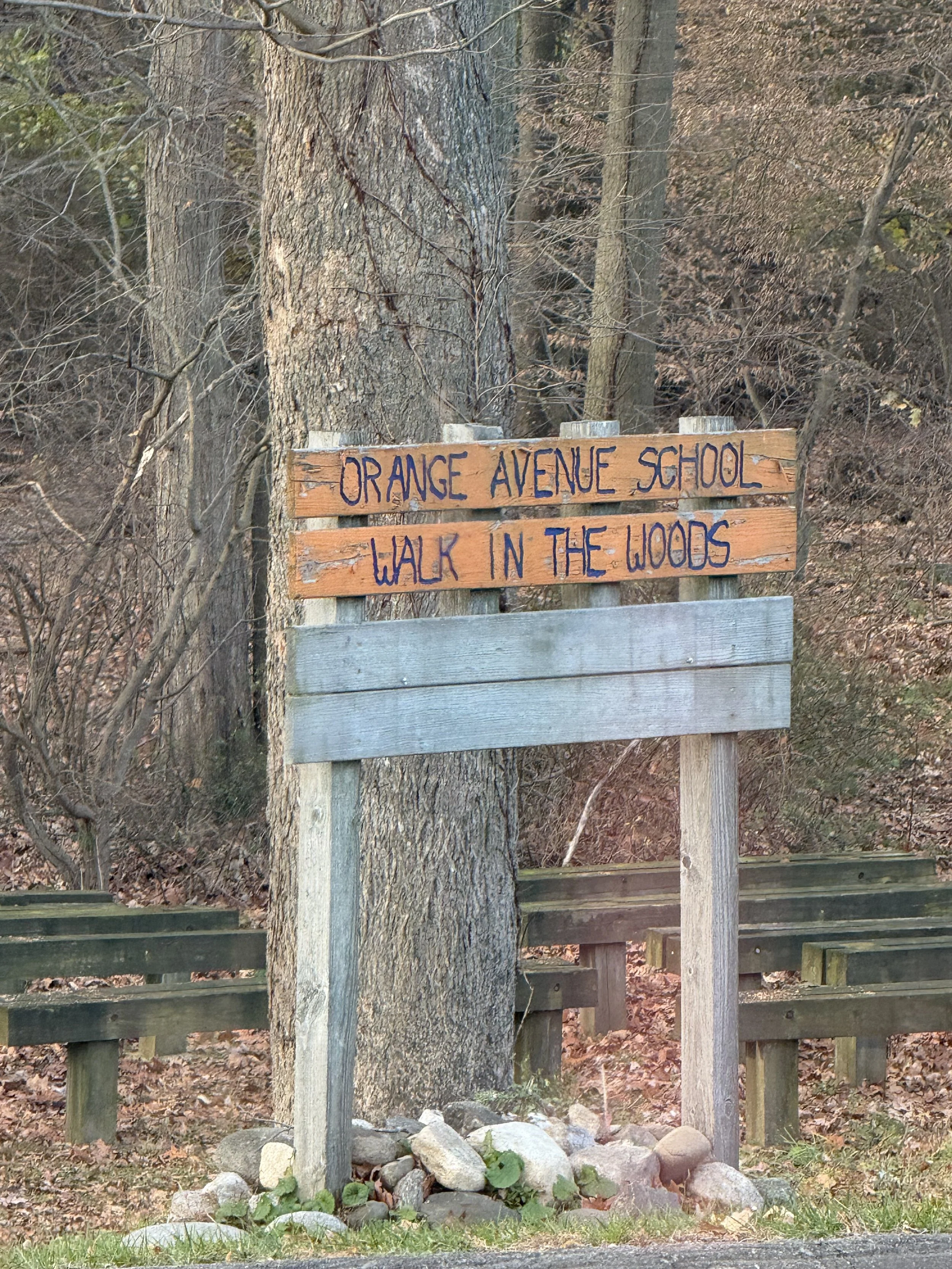 Sign near school - Walk in the woods
