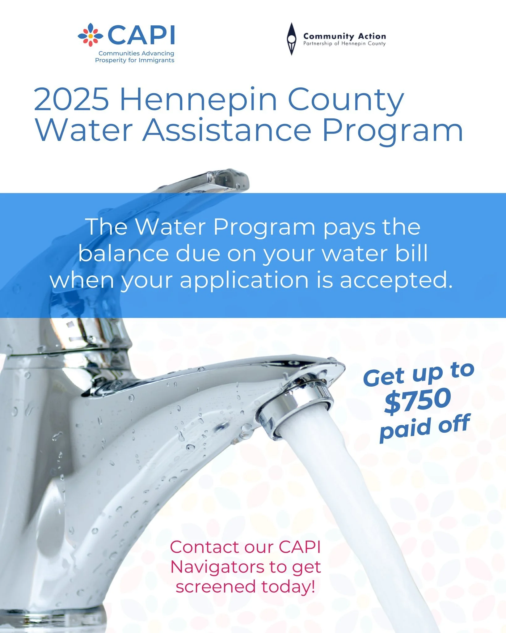 Water bills draining your budget?💧

The Hennepin County Water Assistance program is here to pay the balance due on your Hennepin County water bill. Residents can get up to $750 paid off in past-due bills!

💦 Don't let water bills drown your wallet 