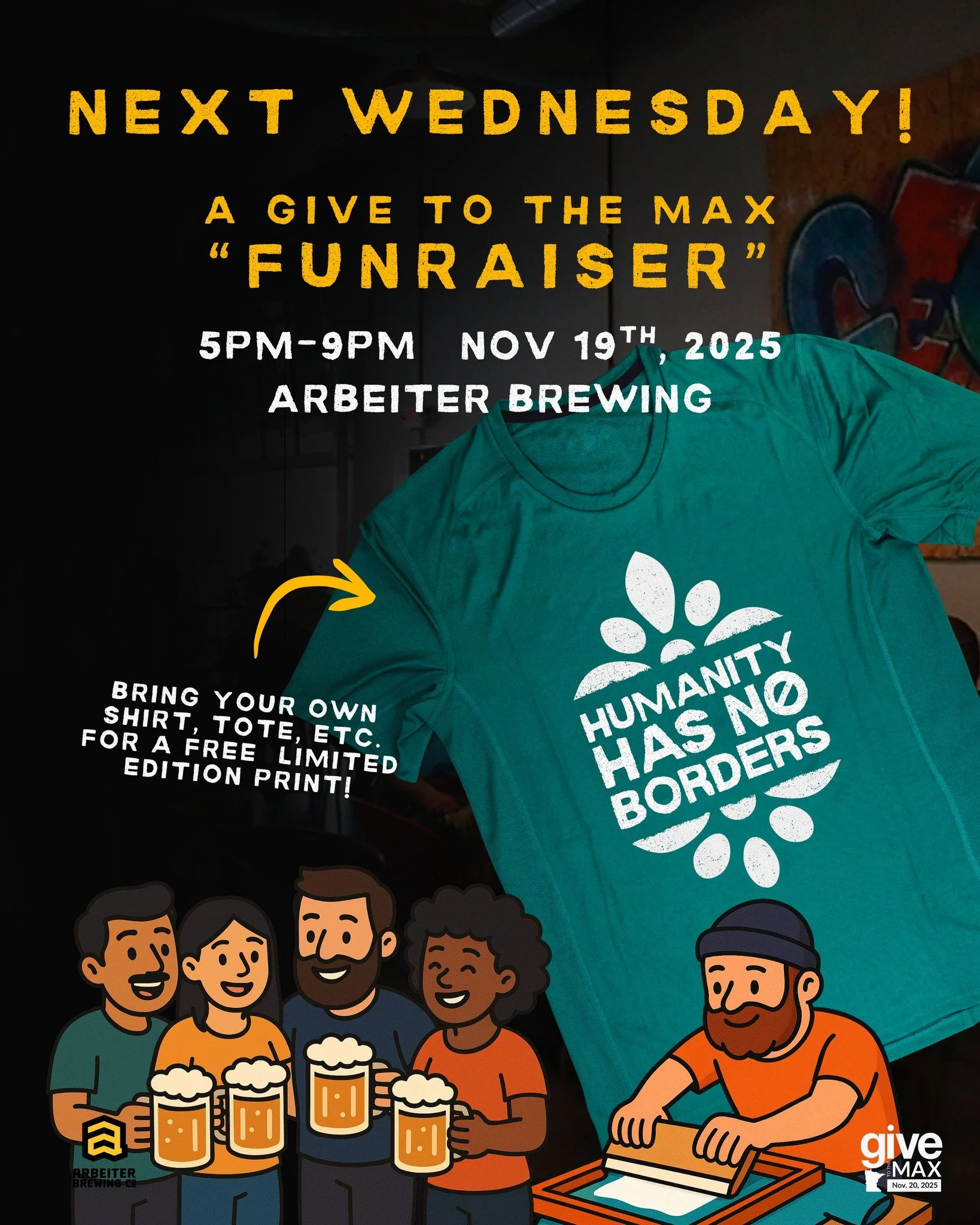 Save the date - next Wednesday is your chance to score a free screen print of the limited edition &quot;Humanity Has No Borders&quot; design to support CAPI and your immigrant neighbors!

To get a print, stop by Arbeiter Brewing from 6&ndash;8 PM on 