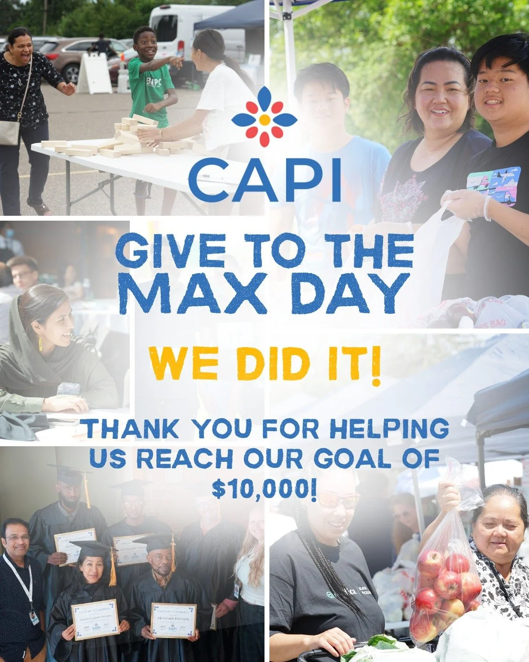 Because of your generous support, we hit our goal of $10,000! Thank you for giving generously to our immigrant communities and the work CAPI does to meet urgent and essential needs! On behalf of all of us at CAPI, THANK YOU!
