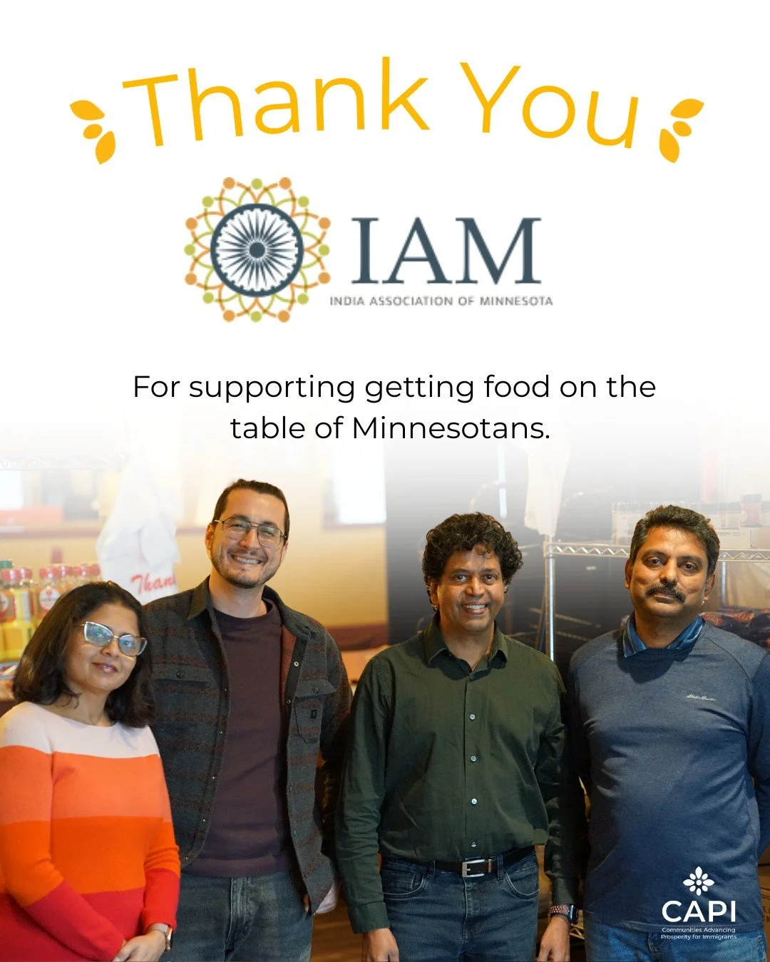 We want to send a huge thank you to the India Association of Minnesota for their generous donation of $3,000 to CAPI&rsquo;s food shelf earlier this month. This support helps ensure Minnesota families have food on their tables during the holiday seas