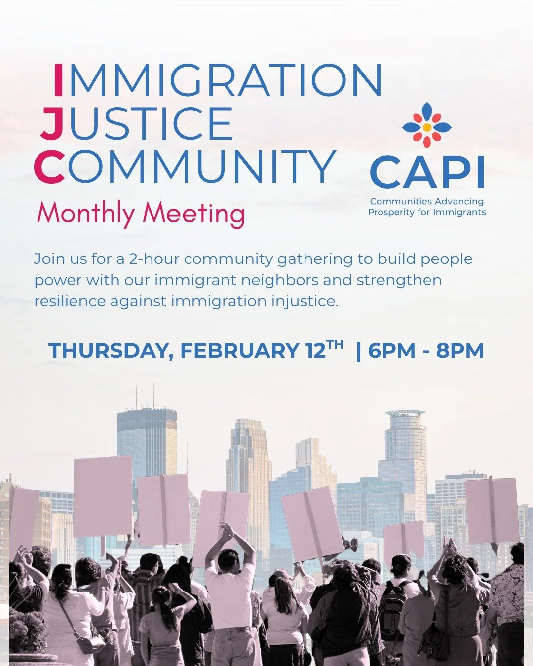 Join us for a 2-hour community gathering to build people power with our immigrant neighbors and strengthen resilience against surging immigration injustice, walking away with clear, tangible next steps you can take to support immigrant communities.

