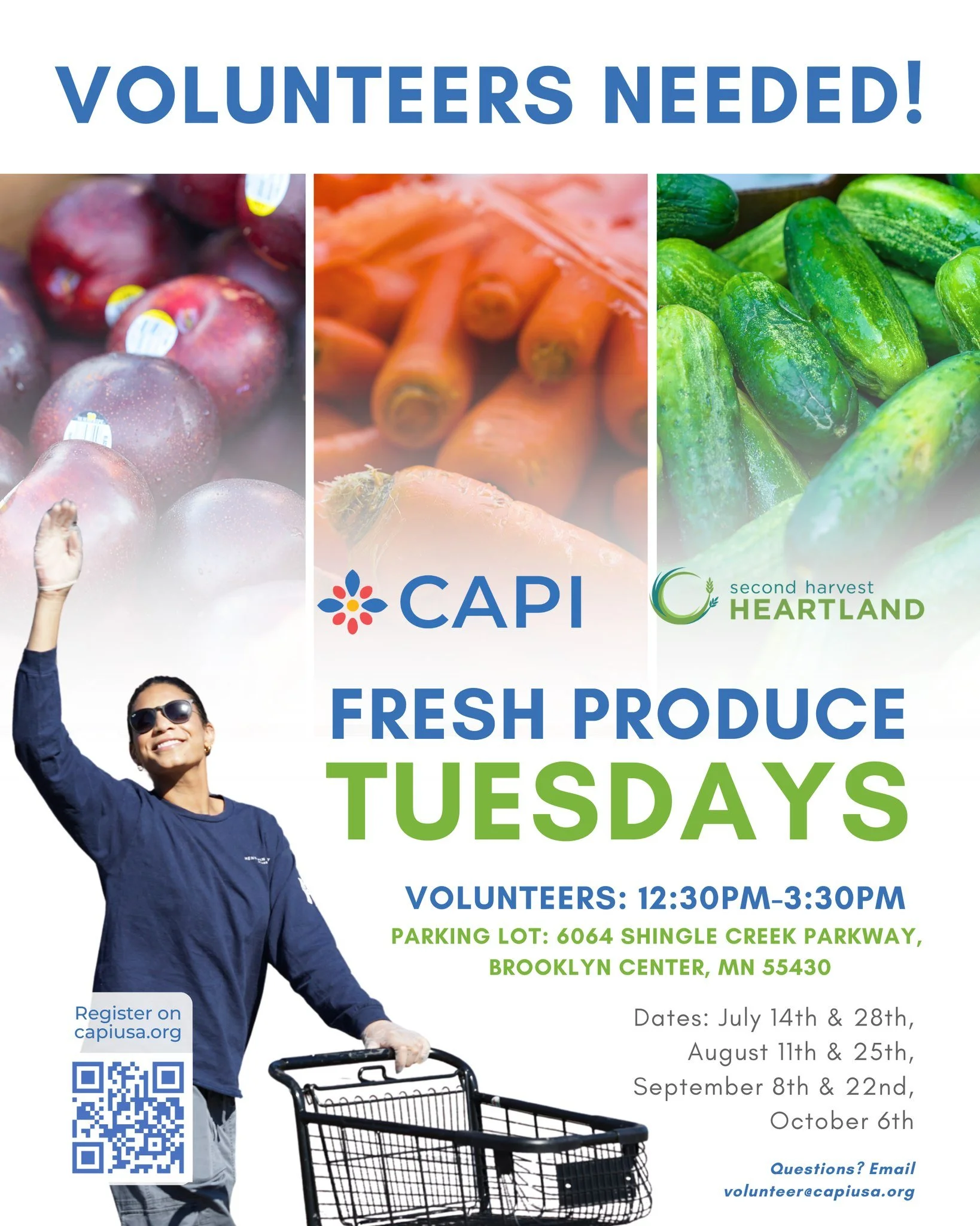 Looking for a way to get outdoors and involved this summer? 

Join us for our Fresh Produce Distributions! Every other Tuesday throughout the summer, CAPI provides cartfuls of free fresh produce to more than 150 families, and we need volunteers like 