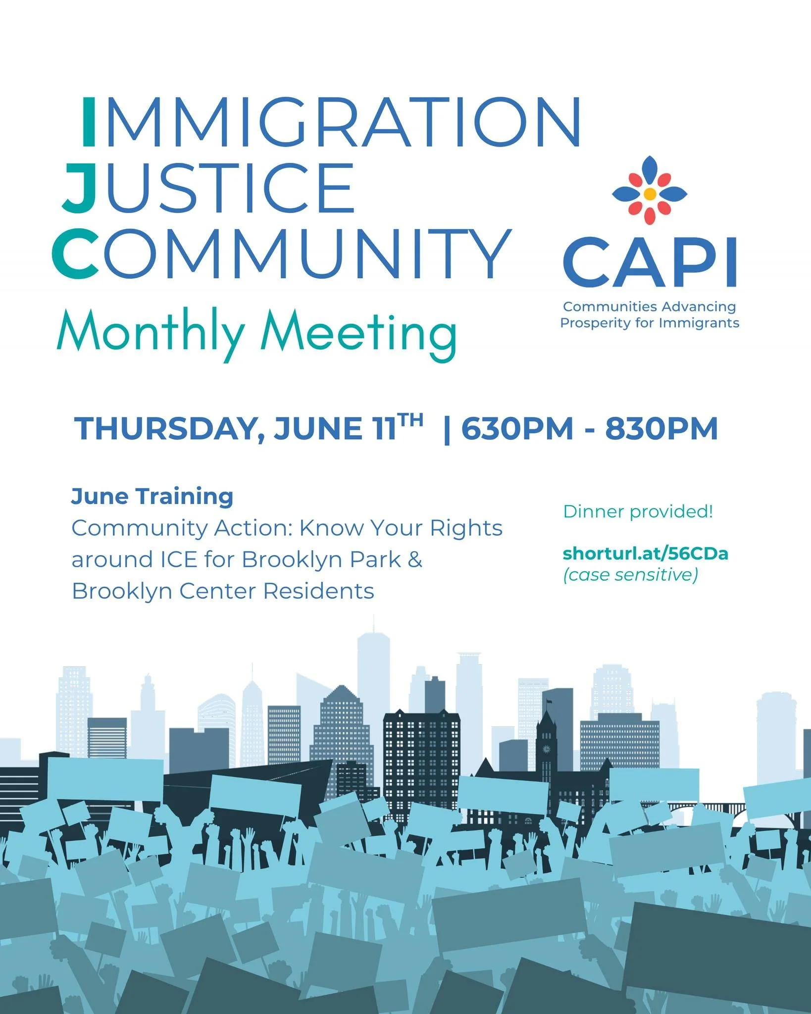 CAPI's June Immigration Justice Community Meeting focuses on empowering residents of Brooklyn Center and Brooklyn Park to Know Their Rights regarding ICE!

This training will provide information to our neighbors on how to keep themselves and their lo