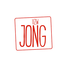 Logo met rode tekst 'JONG' en 'VZW' in een rechthoekige rand.