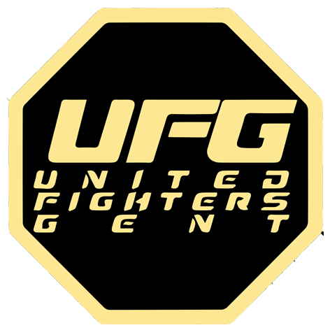 UFG Unites Fighters logo met een octagonale vorm en tekst in mindere grootte eronder.