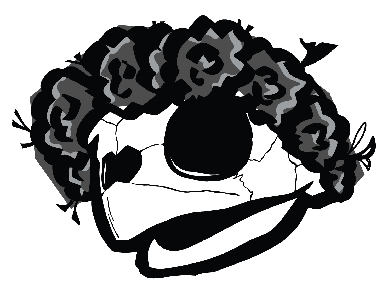 Black, white, and gray digital illustration of a turtle skull, a large eye, and cracks in the sclera.