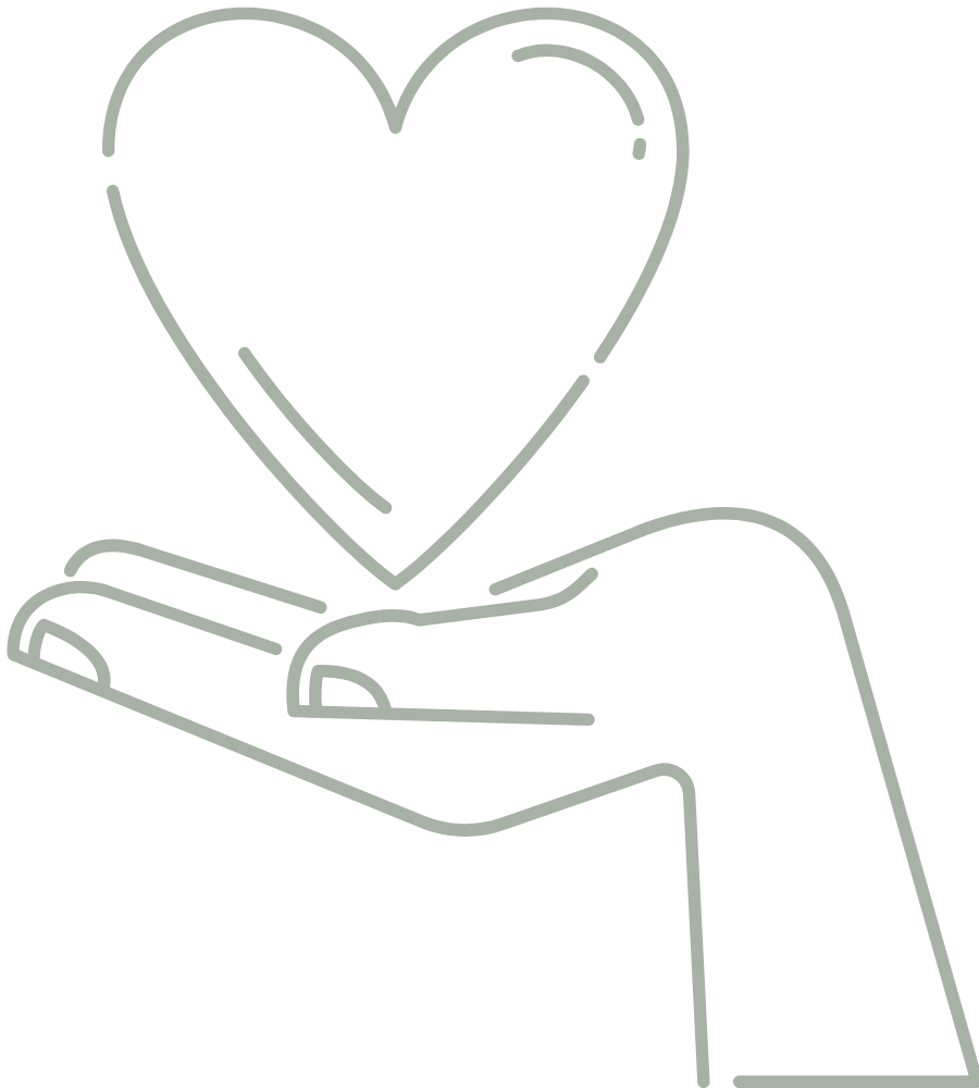 Outline drawing of a hand holding a heart