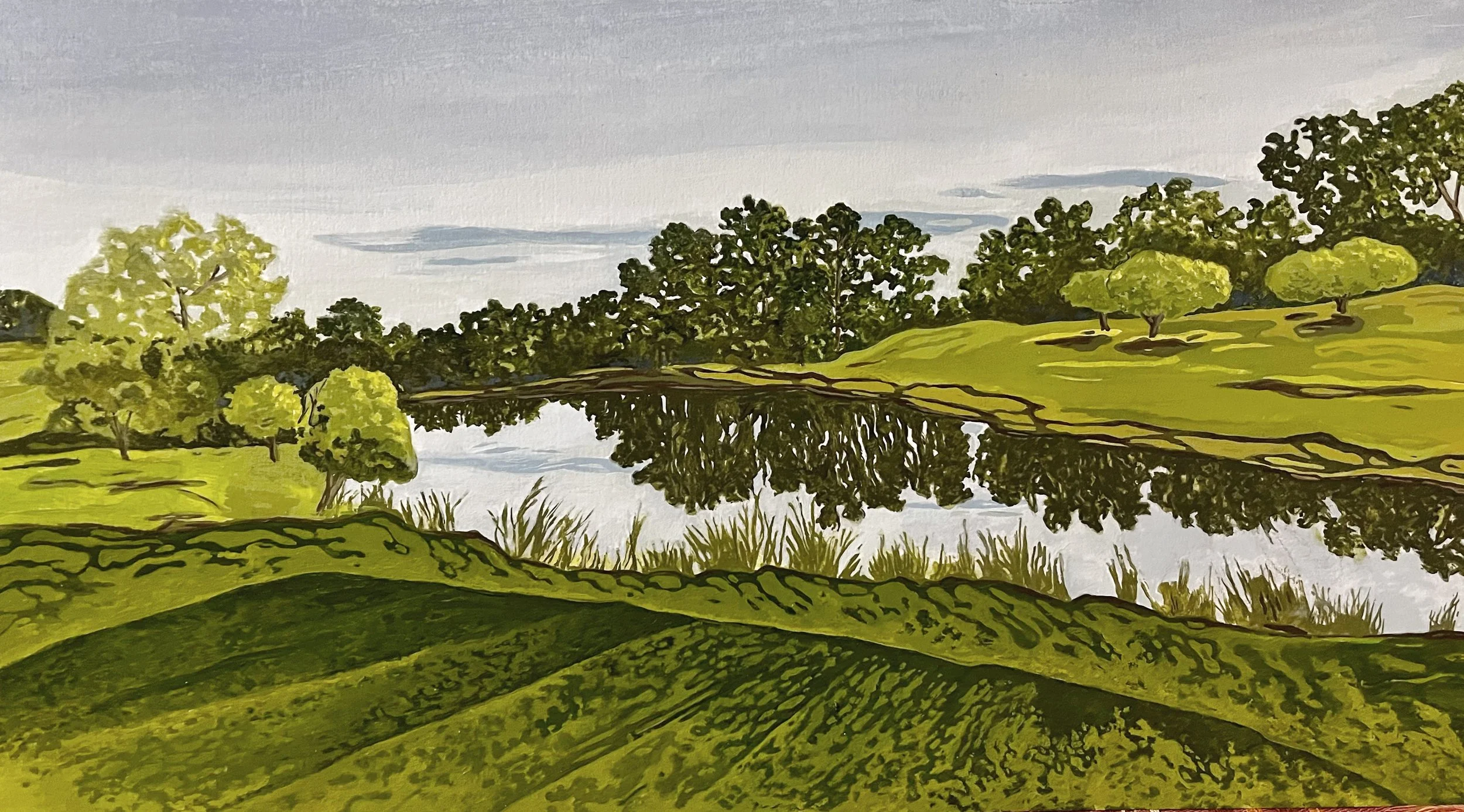 Delphinium Pond, 12" x 20", acrylic on paper - available