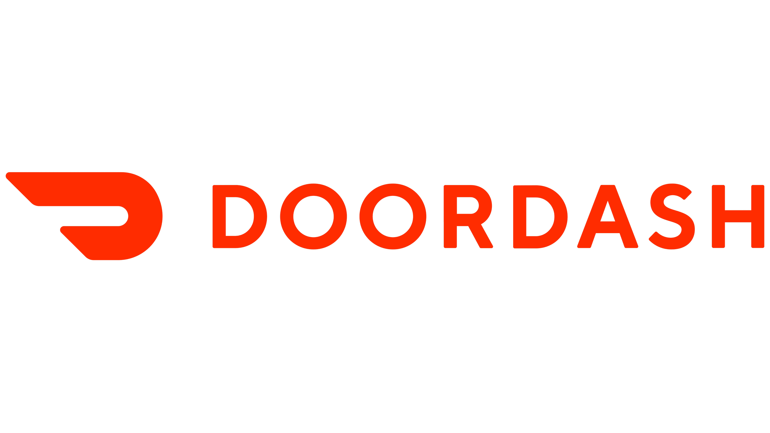DoorDash logo with stylized red arrow to the left and the word 'DOORDASH' in bold red letters.