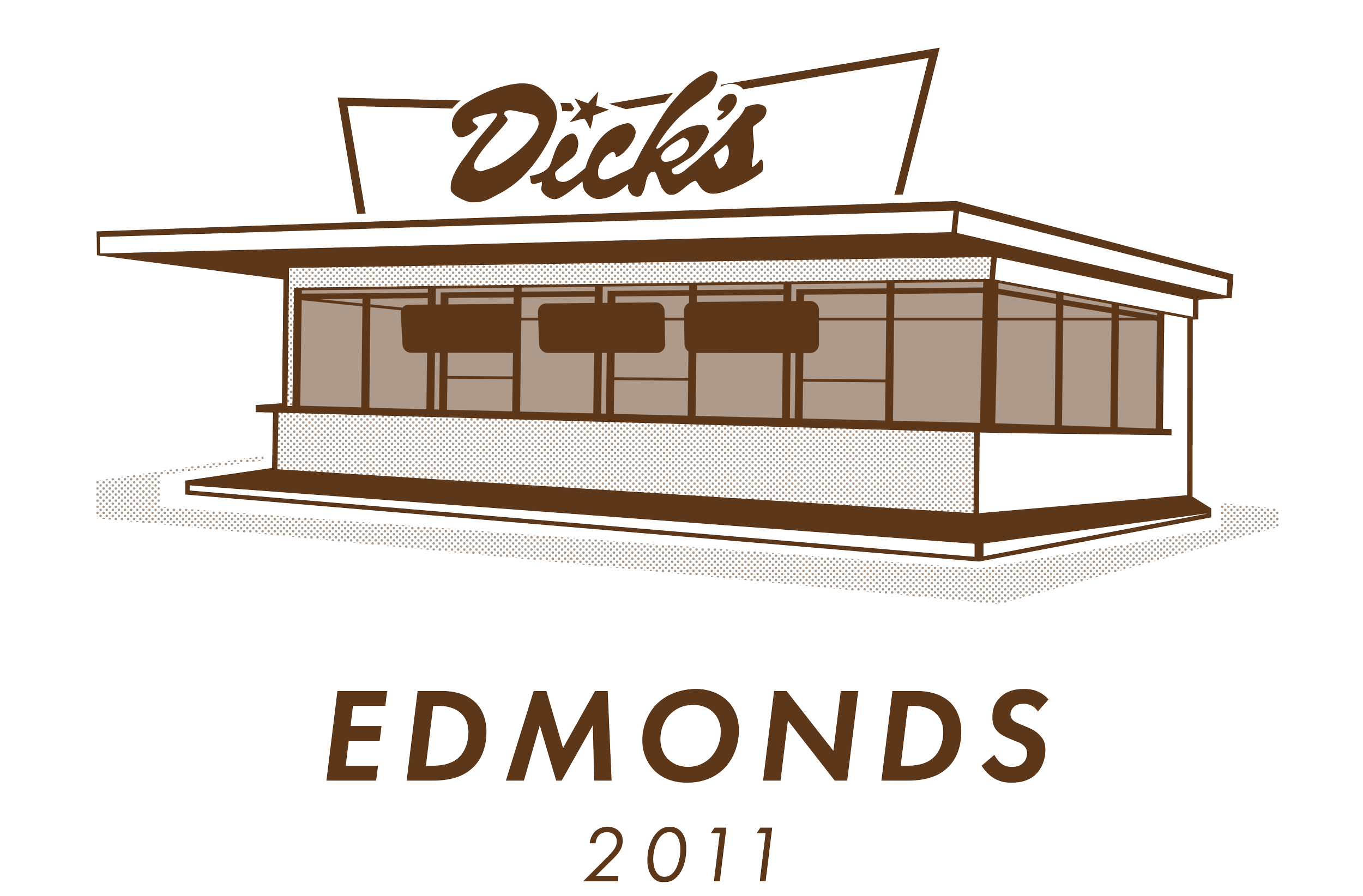 A brown, Illustrated image of the Edmonds Dick's Drive-In with the text "EDMONDS" and the year "2011" below it.
