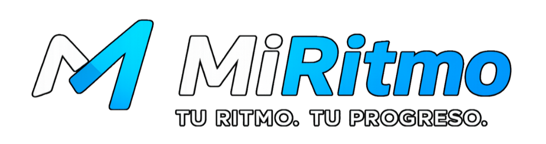 Logo de Miritmo con el texto "Tu ritmo. Tu progreso." en color blanco y azul oscuro en un fondo negro.