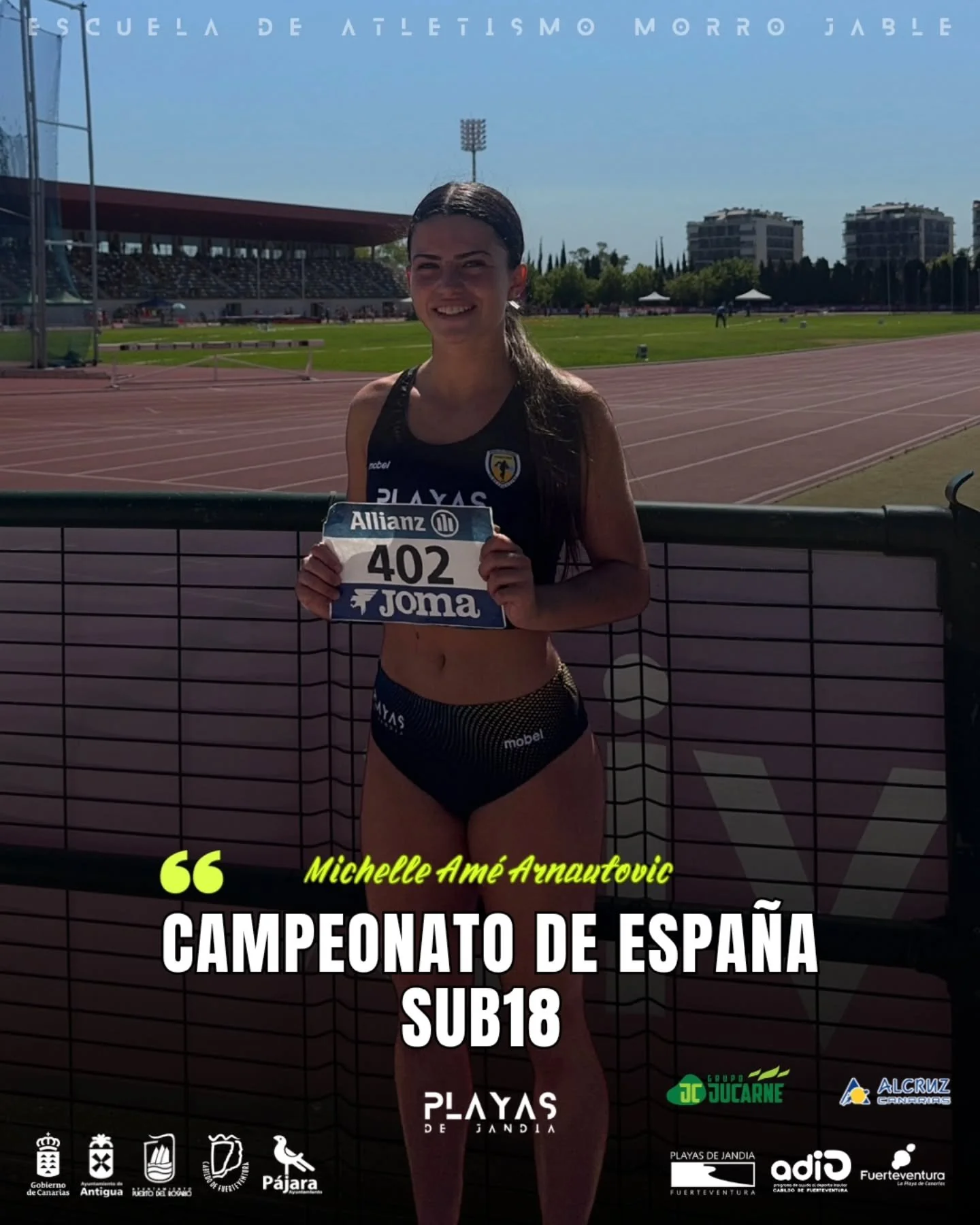 🔥VOLAREMOS⚡️⚡️

ℹ️ Durante este fin de semana se est&aacute; celebrando el Campeonato de Espa&ntilde;a sub18 en Castell&oacute;n, donde est&aacute; presente nuestra atleta Michelle Am&eacute; Arnautovic.

Michelle ha disputado la prueba de 100m dond