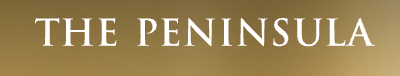 Text reading 'The Peninsula' on a gold background.