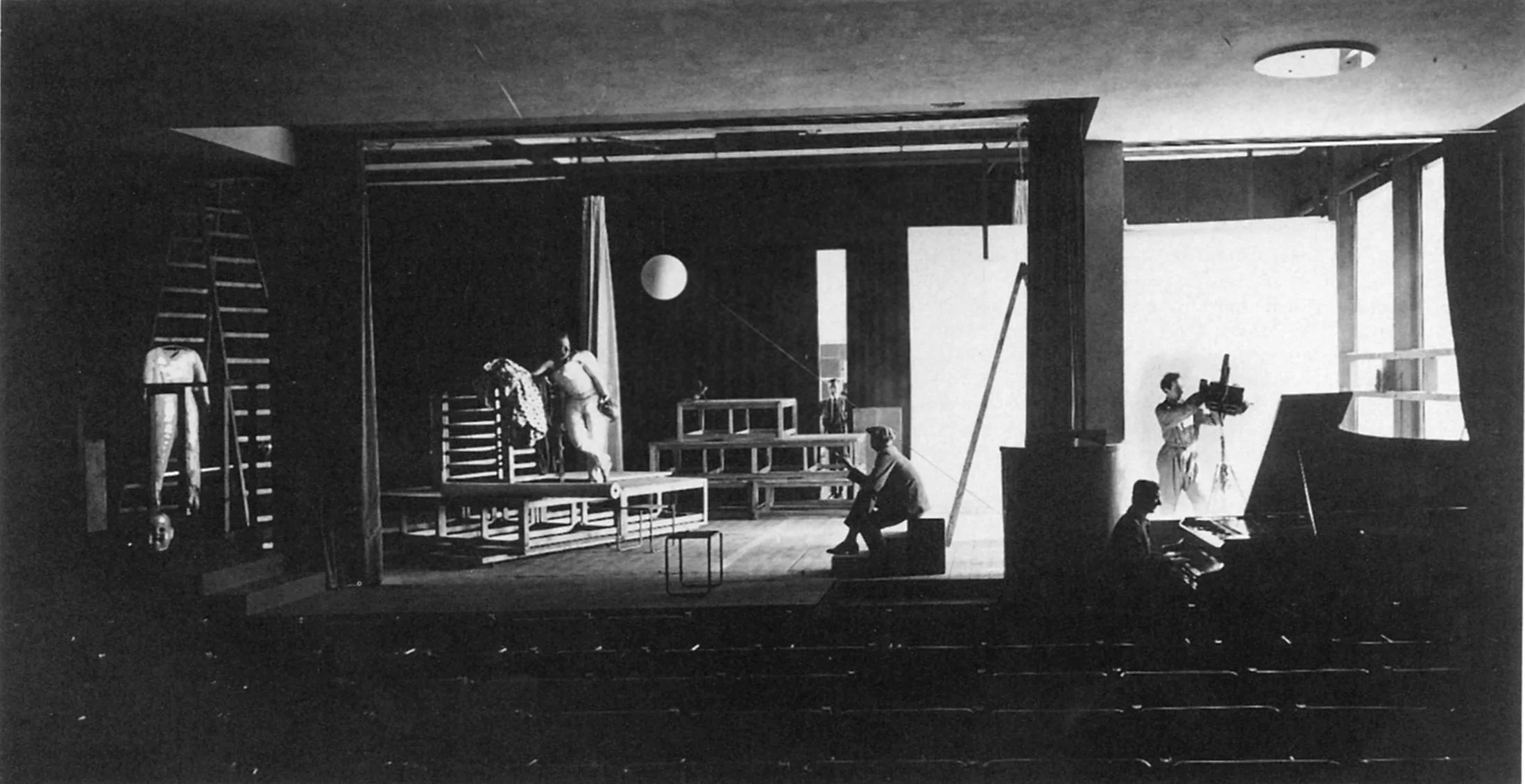 Inside the Bauhaus Dessau theater facility. (1926) Photograph by Erich Consemüller.