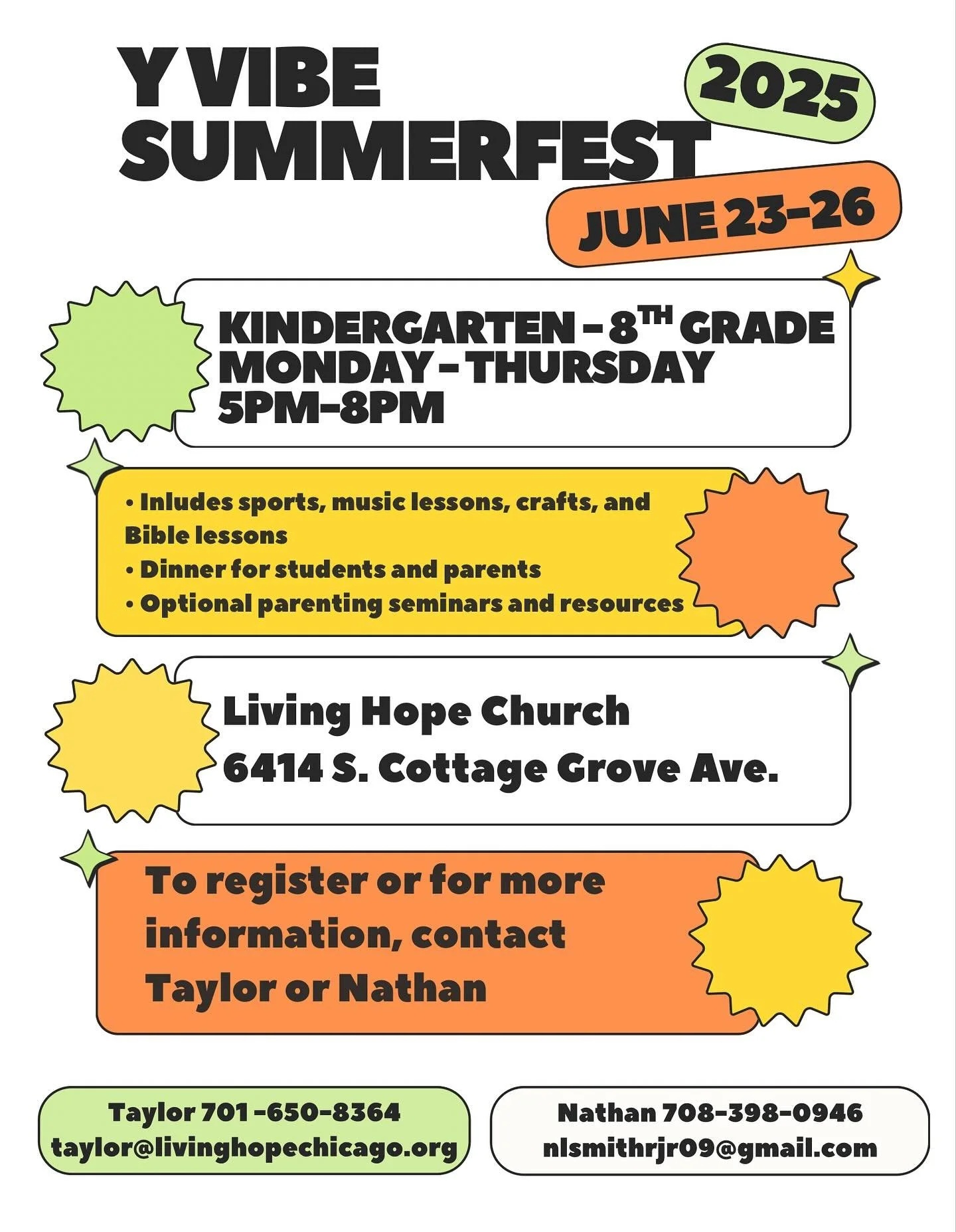 Summer is here! We are back hosting are 1 week Y-VIBE summer camp. Join us for are week long camp and for the block party Friday. See you soon!