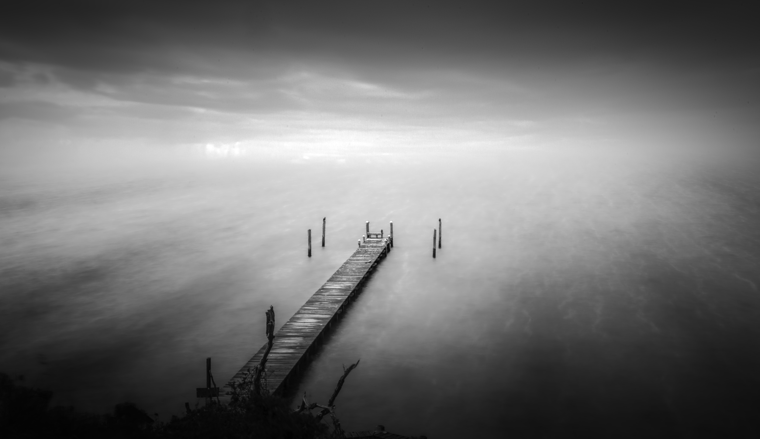 Tranquil Pier in Fog Fine Art Print