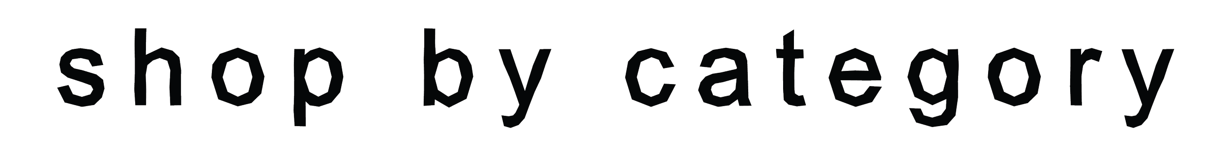 Text reading 'shop by category' with a stylized crown above the word 'category'.
