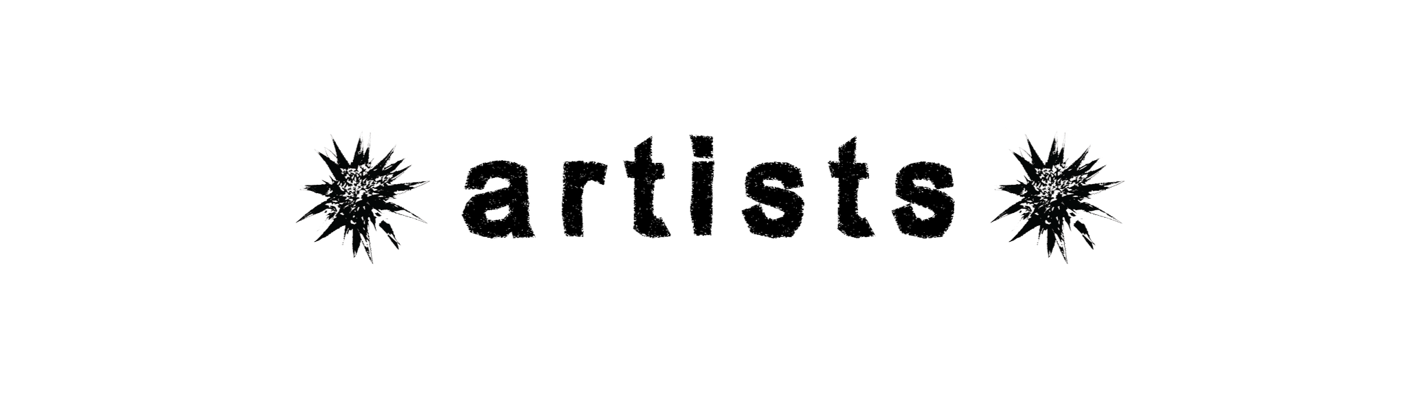 Text reading 'artistes' with decorative starburst designs on either side, against a black background.