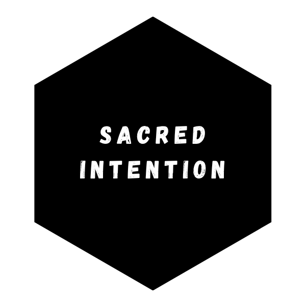 Text reading 'Sacred Intention' in white letters on a black background.