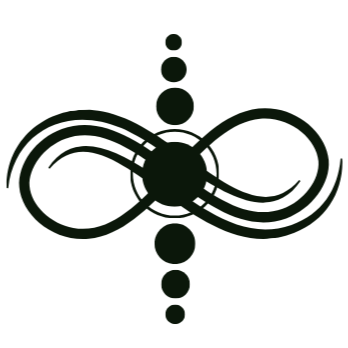 Interna's logo. Characterized by an infinity loop. In the center of this loop it has 7 circles running vertically. It represents the 7 main chakras of the human body. The heart, which is the 3rd one, is the biggest circle and is embedded in the loop.